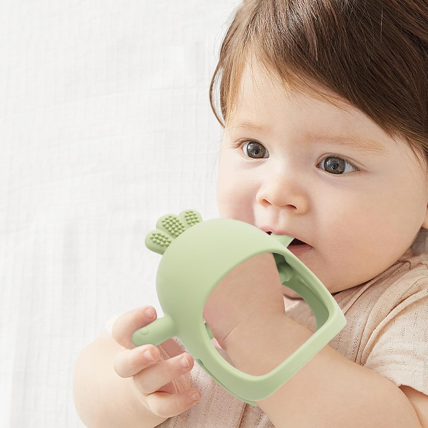 Bebe Never Drop – Juguetes de dentición para bebés de 0 a 6 meses, juguetes masticables para aliviar la dentición, chupete de mano de silicona para