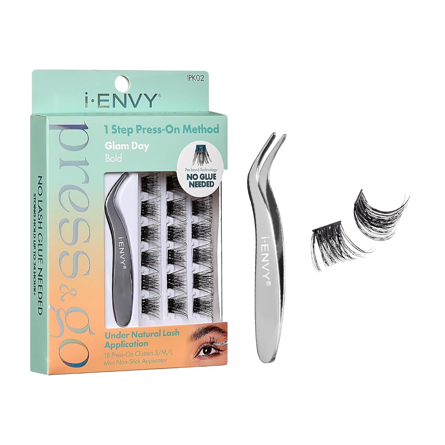 i-ENVY Press&Go – Kit de pestañas autoadhesivas y aplicador, racimos de pestañas postizas reutilizables, no necesita pegamento, pestañas a presión