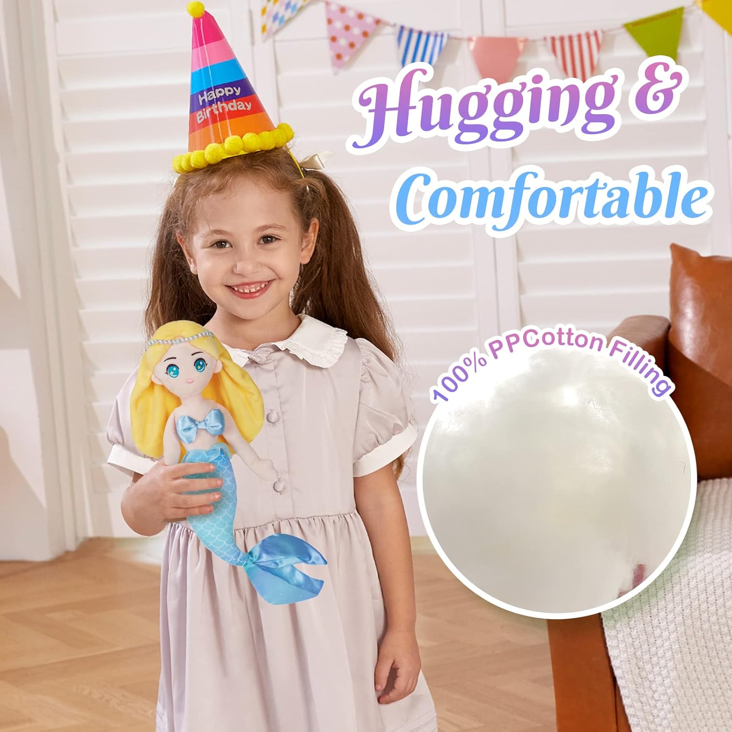 Athoinsu Muñeca de peluche suave de princesa sirena, cumpleaños, día del niño, para niñas pequeñas, amarillo, 15.5 pulgadas