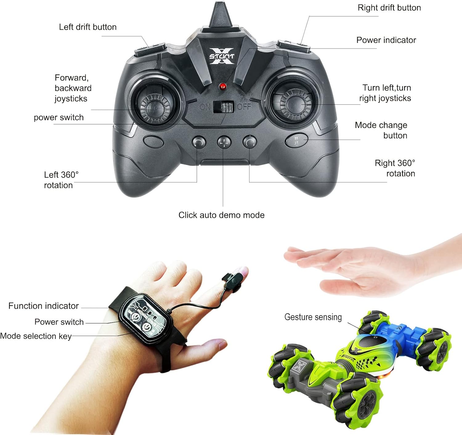 Coches de control remoto 4WD Gesture y dinosaurio de control remoto 2WD, 2.4 G, control remoto, giro todoterreno, barcos a control remoto, juguetes