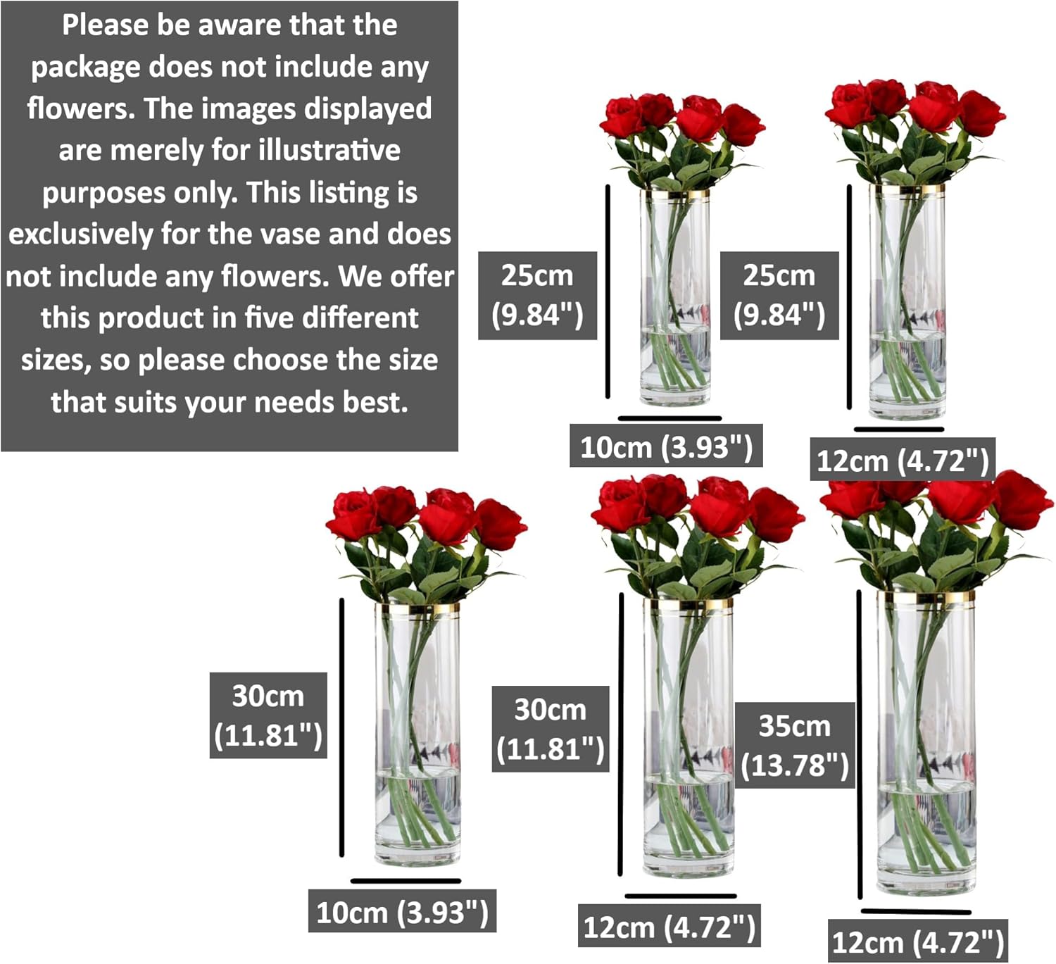 Jarrones altos para flores, centros de mesa, decoración de boda, sala de estar, regalo, florero cilíndrico de vidrio transparente, chapado en oro