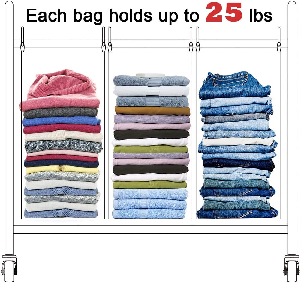 STORAGE MANIAC Clasificador de ropa sucia de 3 secciones más 2 secciones, cesta para la ropa sucia con ruedas rodantes, clasificador de cestas de