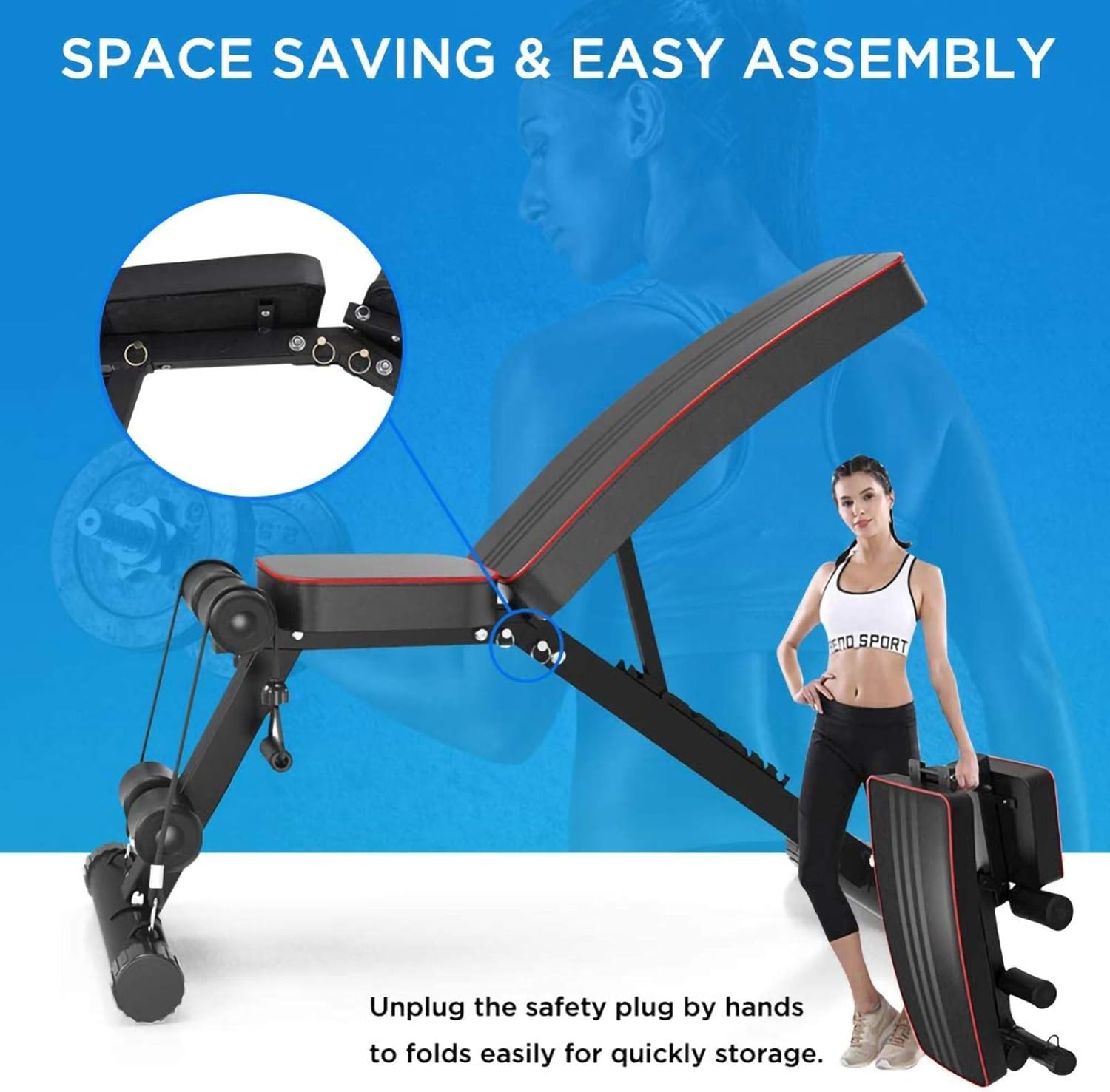Taburete plegable con mancuernas  Banco de pesas ajustable  Plegable planoinclinadoDecline Bench Press  Banco para sentarse  para entrenamiento en