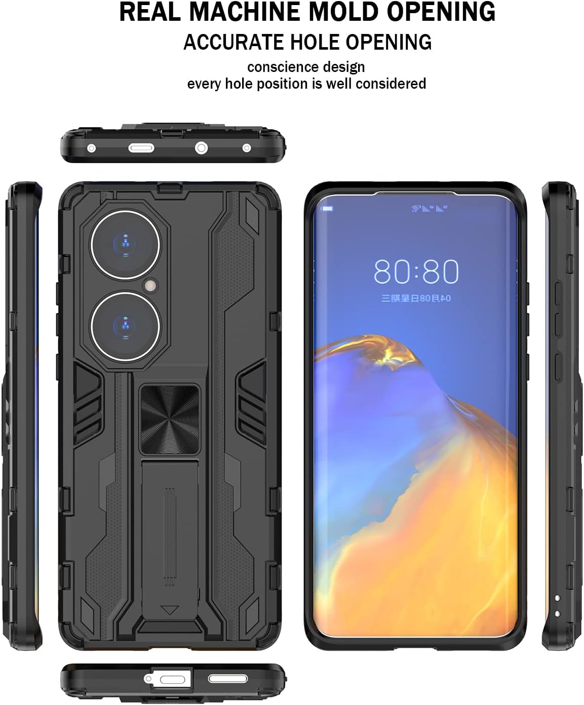 Asuwish Funda de teléfono para Huawei P50 Pro con protector de pantalla de vidrio templado y soporte delgado, híbrido, resistente, película trasera