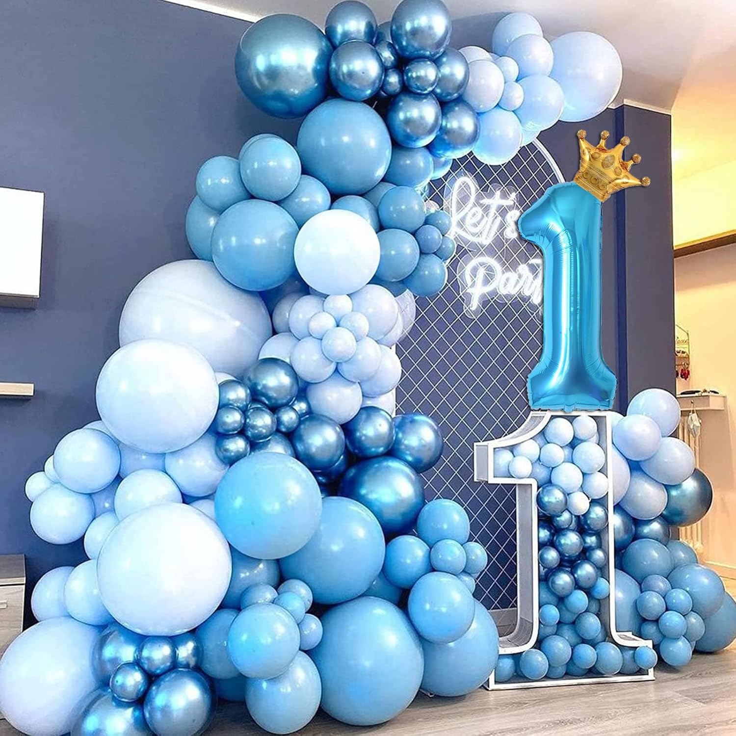 Globo azul claro de 40 pulgadas con número 5 y corona pequeña para decoraciones de fiesta de cumpleaños, decoraciones de fiesta de cumpleaños 5,
