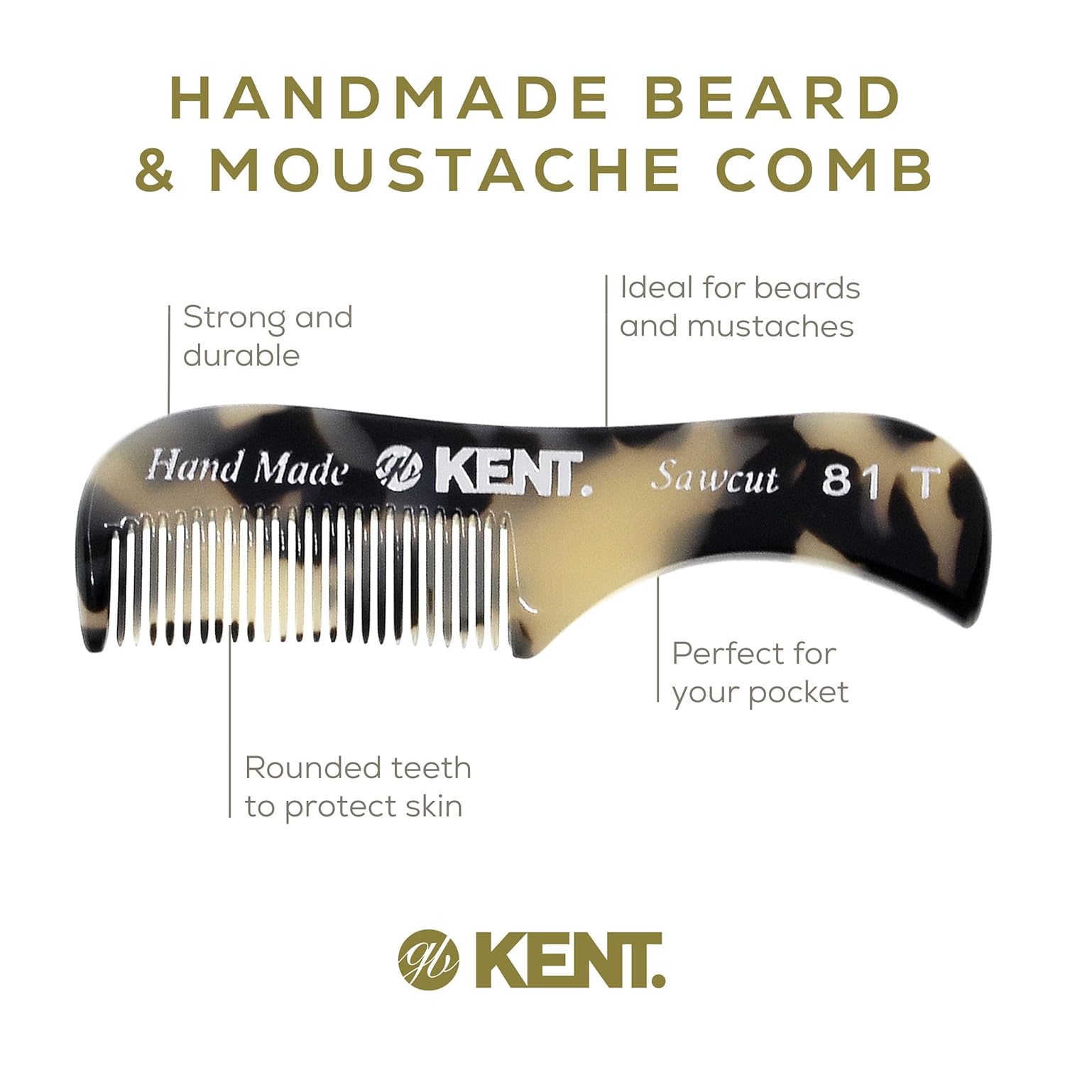 Kent 81T TW (2.8 pulgadas) peine de bolsillo y peine de barba para bigote y barba – Kit de viaje peine de barba para el cuidado de la barba – Peine