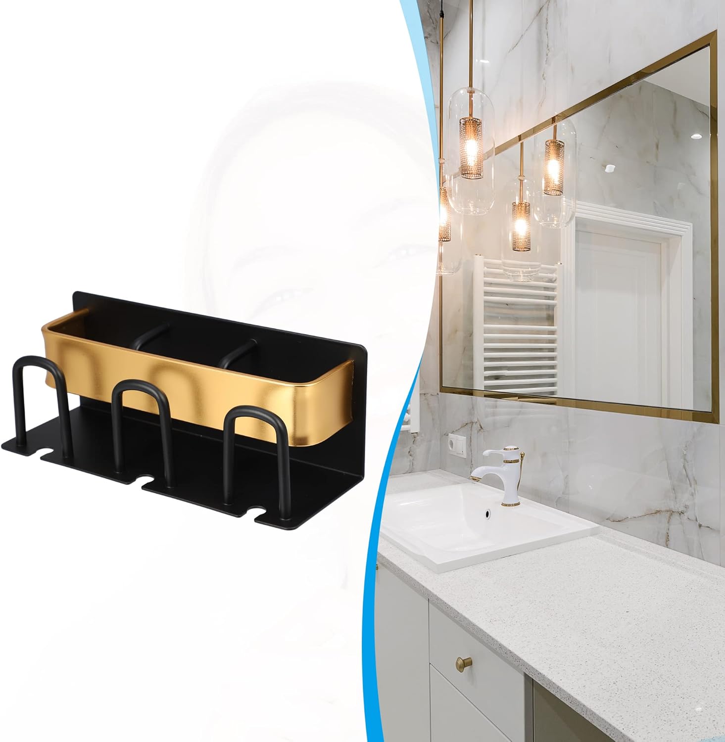 VOCOSTE Soporte para cepillo de dientes montado en la pared, soporte para cepillos de dientes y exprimidor de pasta de dientes, juego de baño para