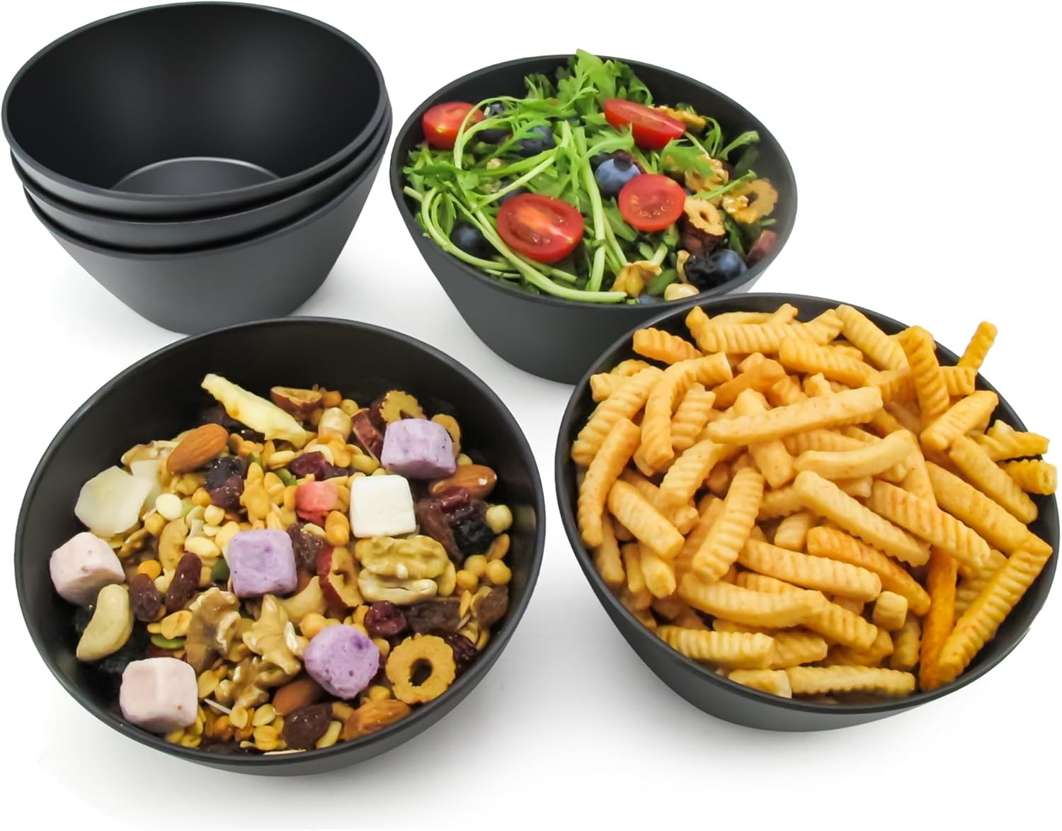 Juego de 6 cuencos de fibra de bambú para cereales, cuencos de sopa de 24 onzas, color negro, juego de cuencos de melamina grandes para cocina,