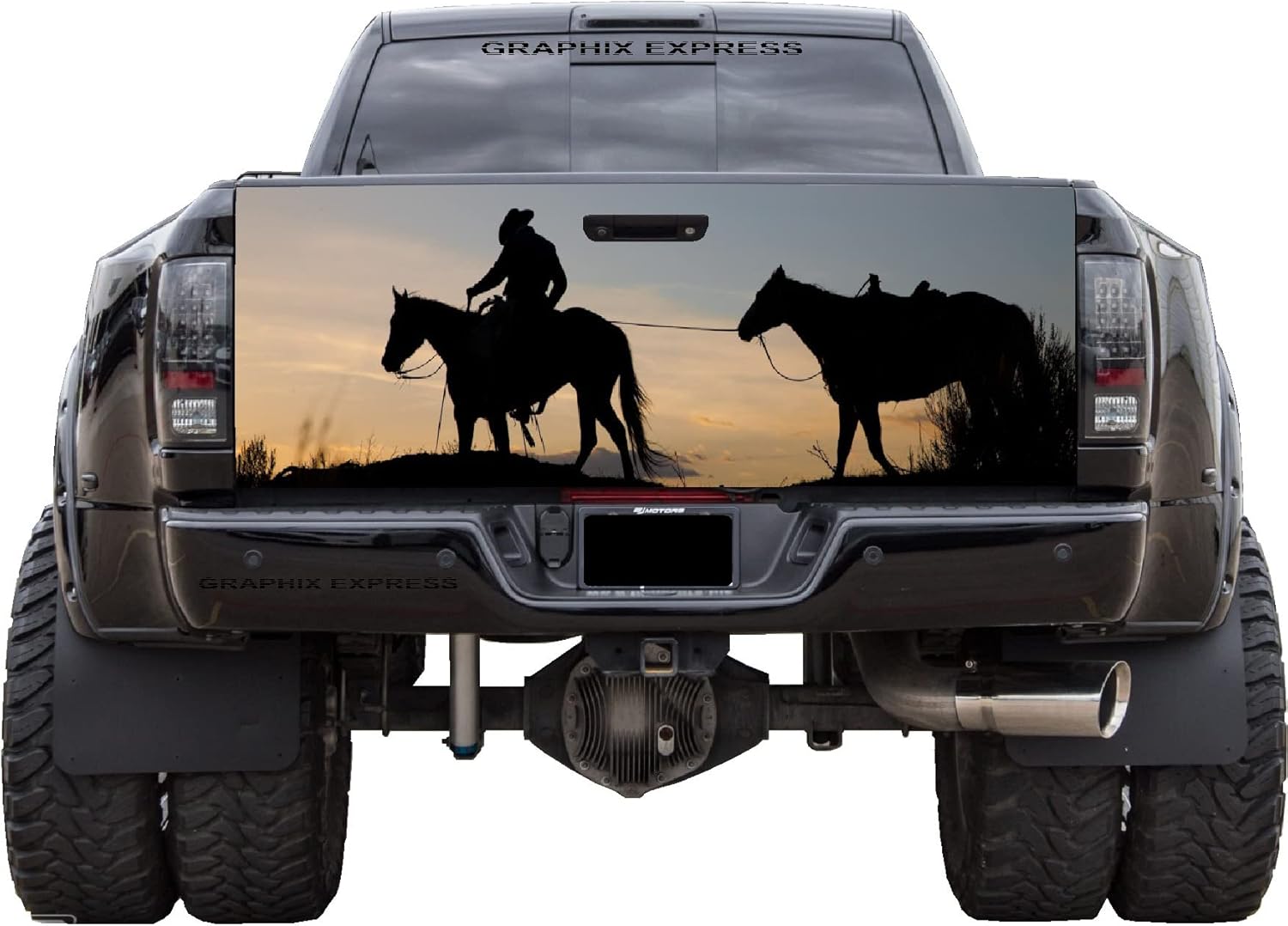 GRAPHIX EXPRESS Calcomanía para puerta trasera de camión para camionetas (T100, caballos, caballos, vaqueros), calcomanías para puerta trasera para