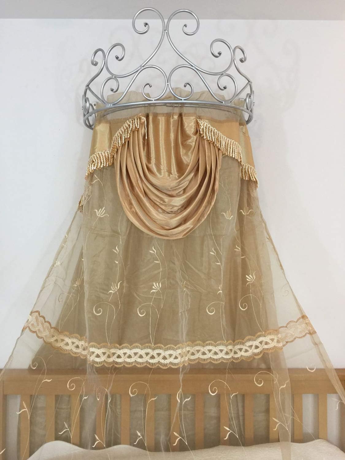 OctoRose – Dosel de pared de metal, corona antigua con varillas y accesorios, para colocar sobre camas o ventanas, paneles de cortinas no incluidos,
