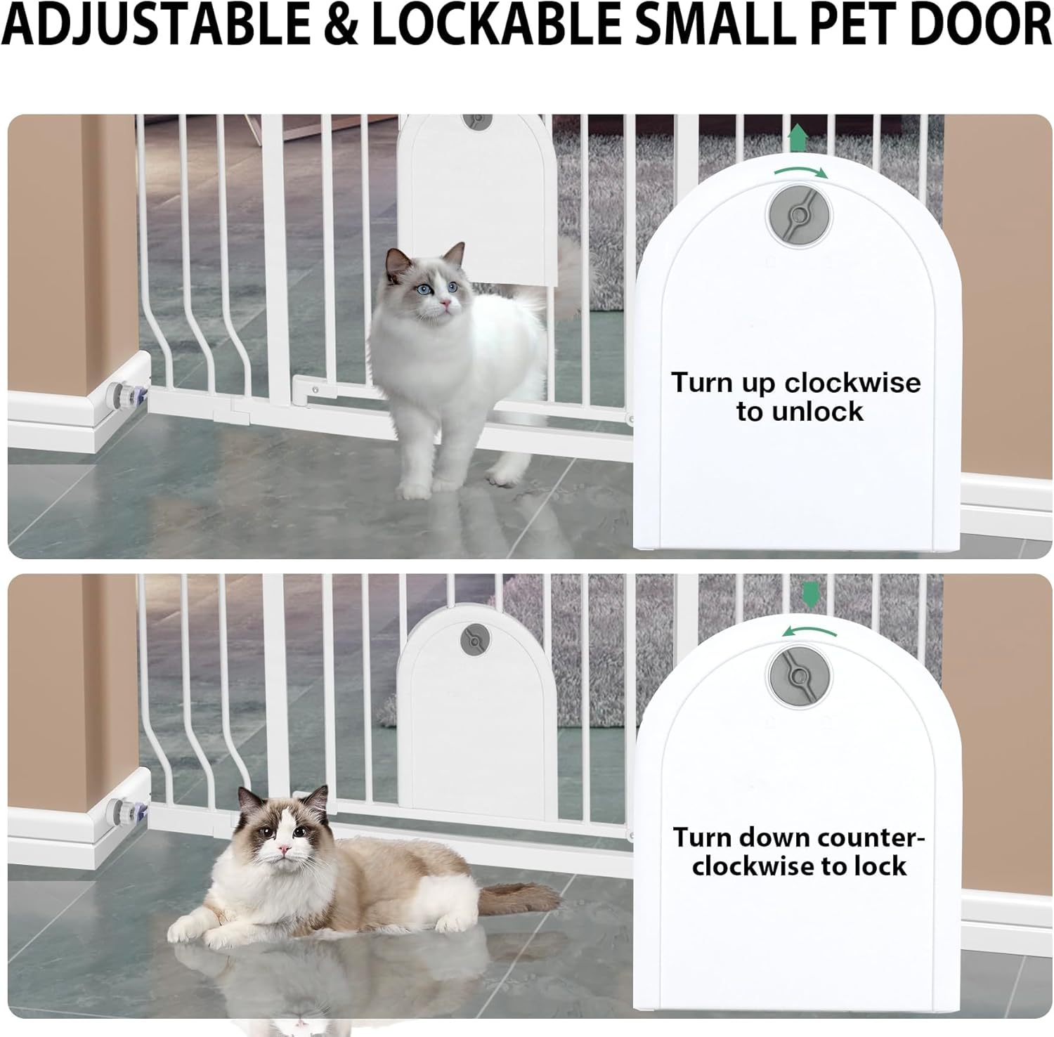 Puerta de bebé con puerta de gato para escaleras, cierre automático y fácil de pasar, puertas para mascotas para perros para escaleras de 29.5 a