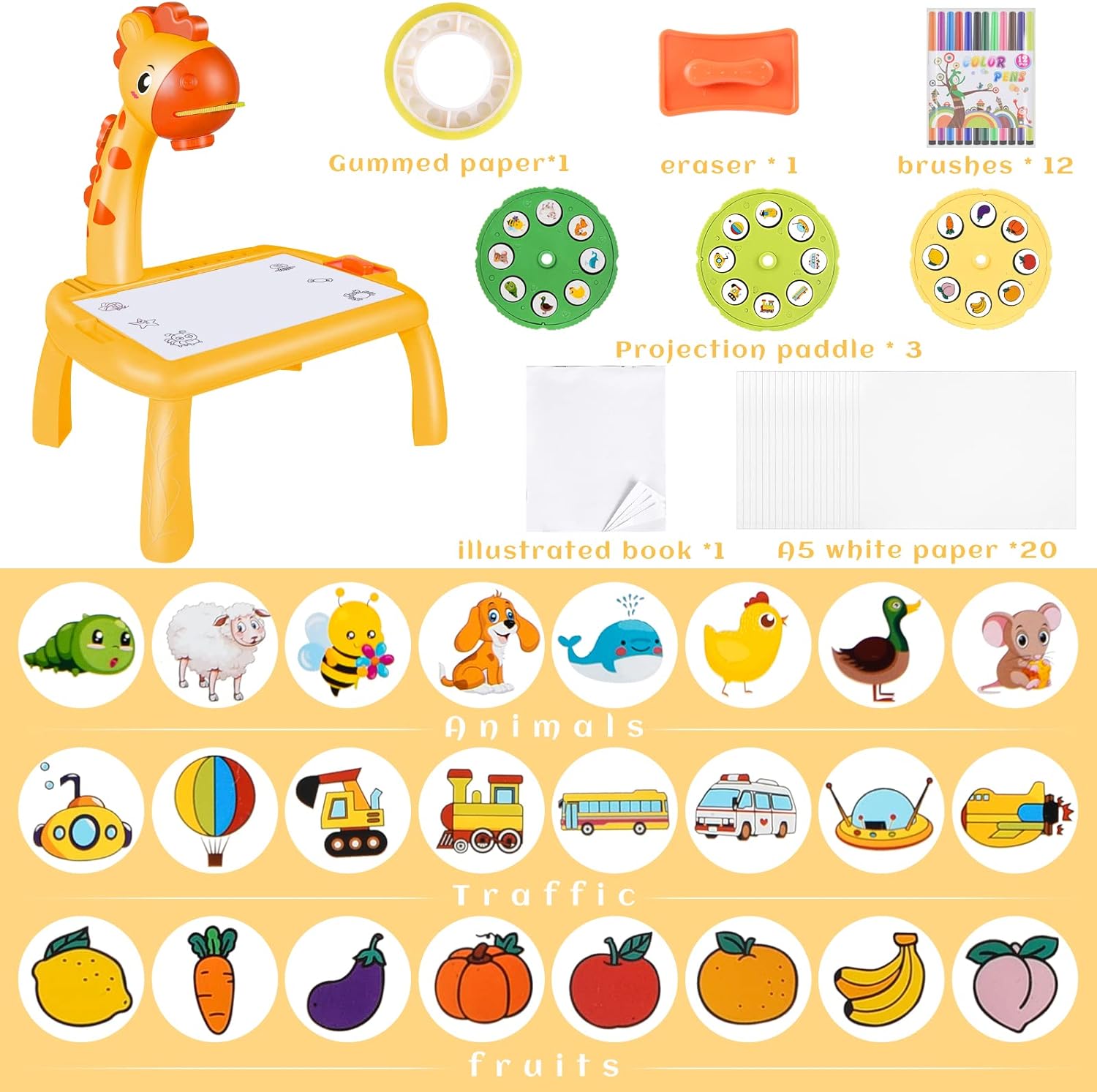 Mesa de proyector de dibujo para niños, traza y dibuja, tablero de dibujo de jirafa con luz y música, proyector inteligente para niños, tablero de