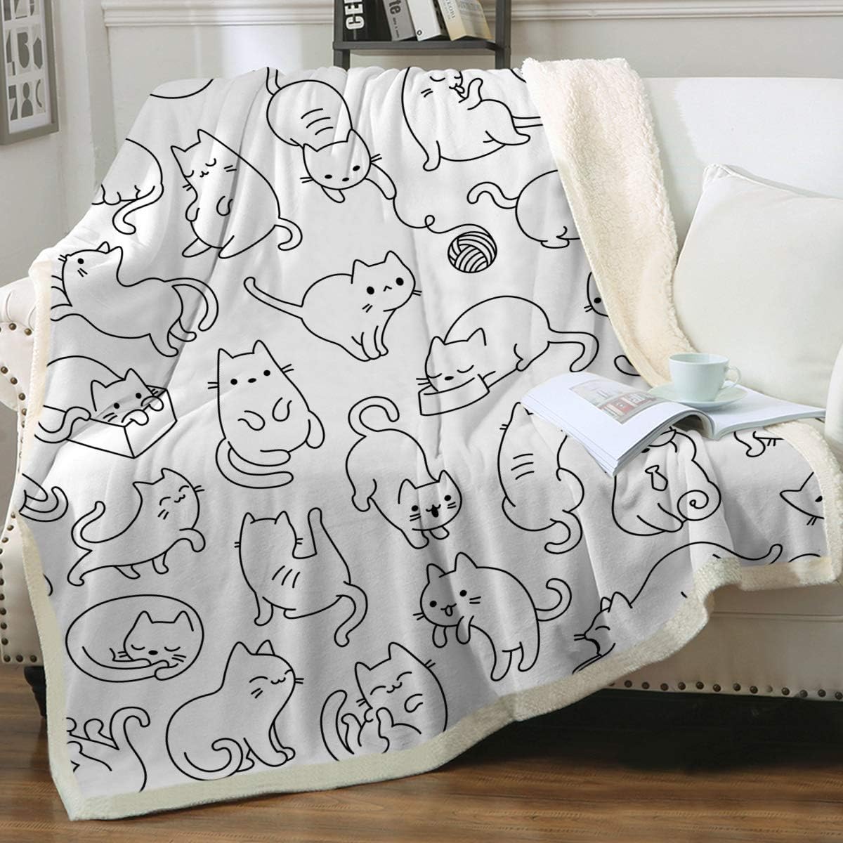 Sleepwish – Manta sherpa de gatos, muy suave, reversible, ultra lujosa, reversible, ultra lujosa, de felpa y vellón, para mascotas, sofá o cama,