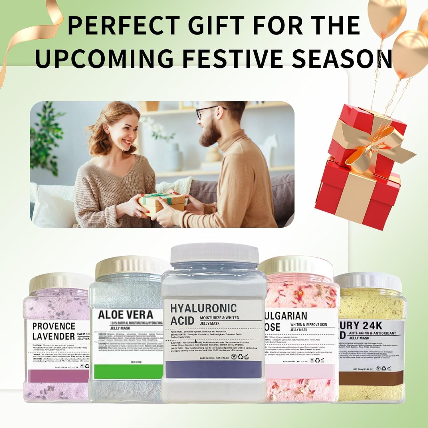 Mascarilla de gelatina en polvo para el cuidado de la piel facial de rosa búlgara, mascarilla profesional de gelatina despegable, hidratante,
