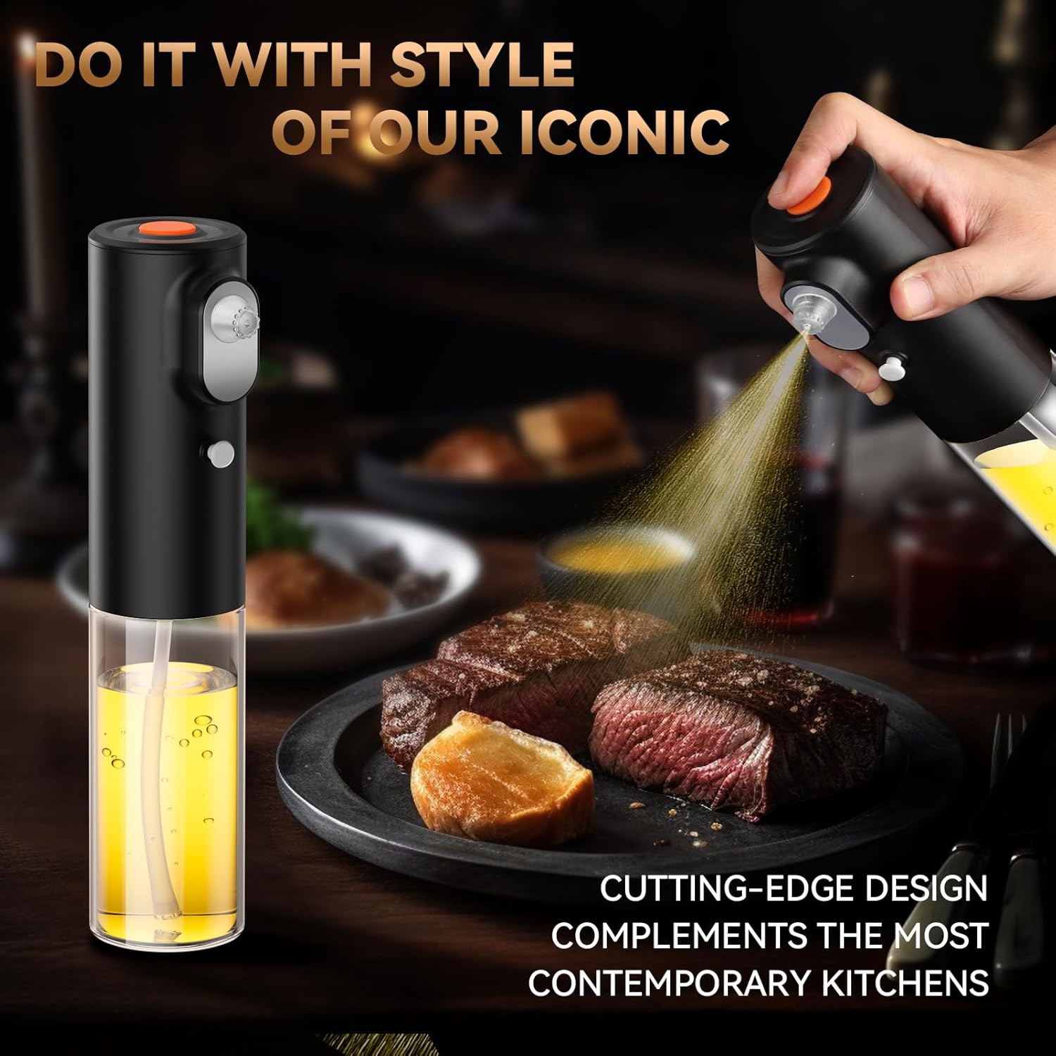 MISSOLO Pulverizador de aceite para cocinar, pulverizador eléctrico de aceite de oliva, pulverizador de aceite de vidrio de 6.8 fl oz, rociador de