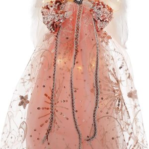 Decoración de árbol de Navidad de ángeles, 16 pulgadas, luces LED iluminadas para vacaciones o decoración del hogar, camafeo marróndorado Decoración de árbol de Navidad de ángeles, 16 pulgadas, luces LED iluminadas para vacaciones o decoración del hogar, camafeo marróndorado