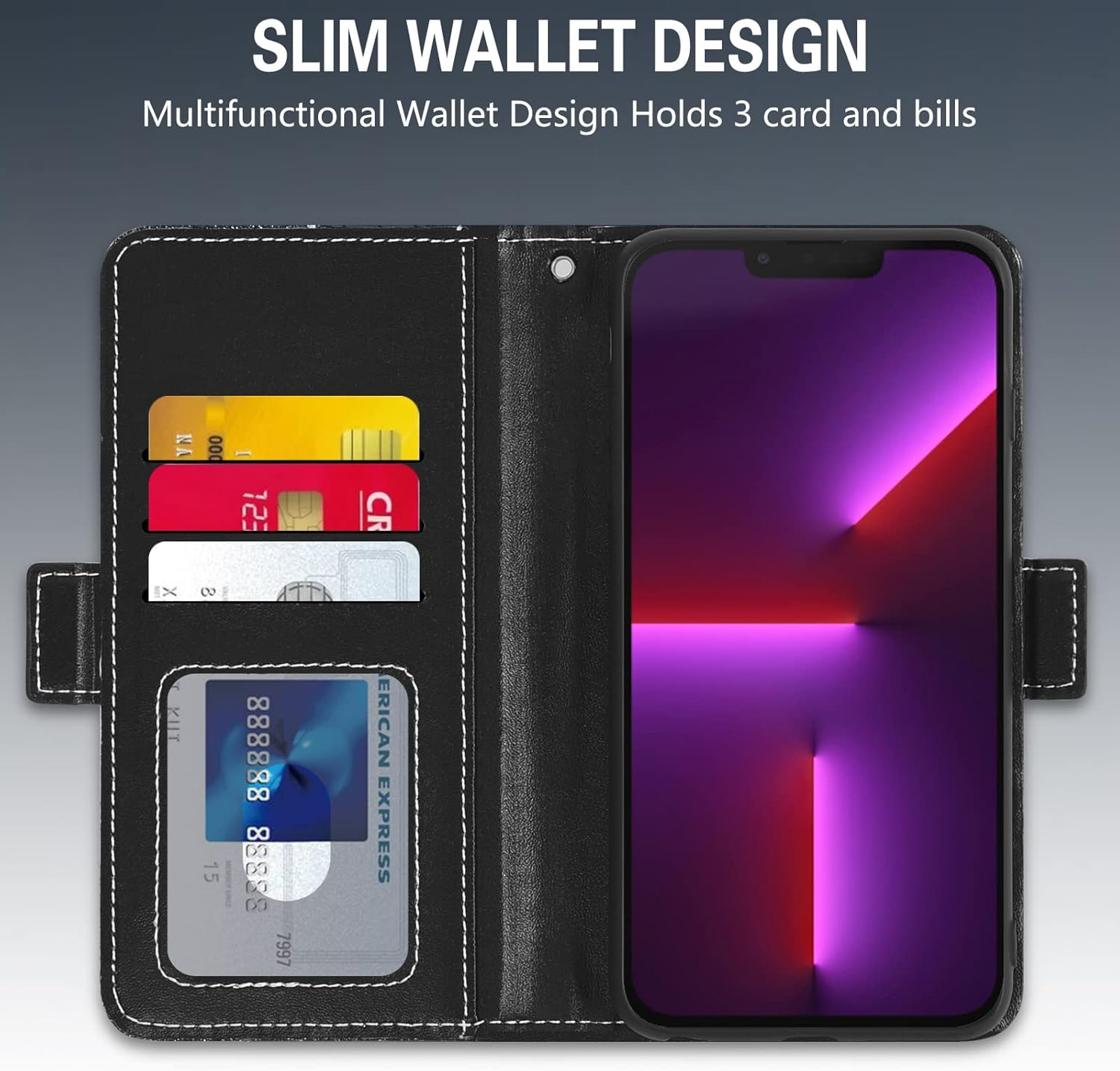 Asuwish Funda de teléfono para iPhone 13 Pro Max 2021 de 6.7 pulgadas, funda tipo cartera con protector de pantalla y tarjetero abatible con