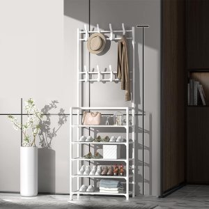 MANMAOHE Perchero Zapatero Banco Hall Árbol, 23.6 in 5 Capas Blanco, Metal MANMAOHE Perchero Zapatero Banco Hall Árbol, 23.6 in 5 Capas Blanco, Metal