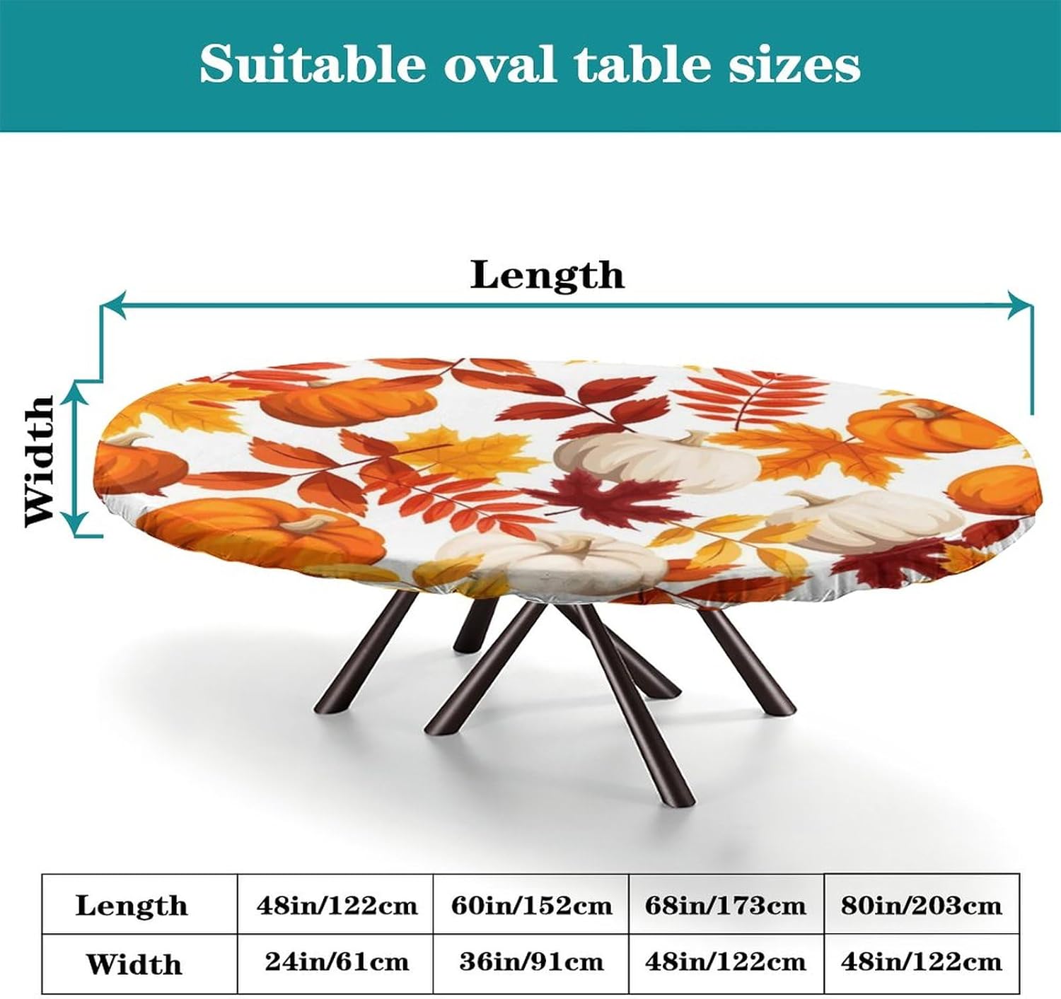 Manteles ovalados con borde elástico para otoño, mantel de calabaza de otoño, para picnic al aire libre, campamento y cocina, comedor, fiesta, se