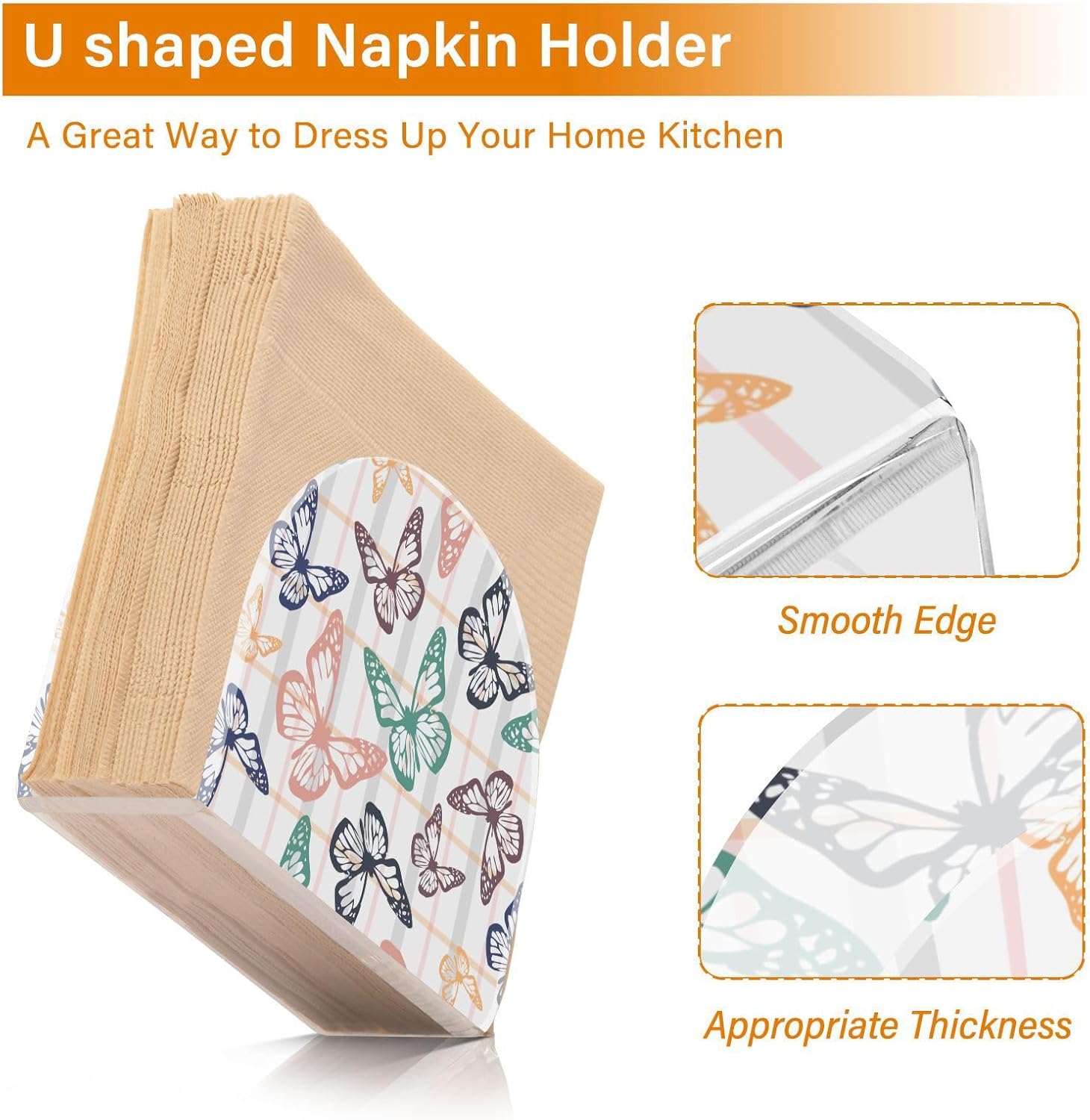 Napkin Holder Spring Colored Butterflies Napkin Holders for Tables, Clear Acrylic Napkin Holders Cocktail Napkin Holder for Kitchen Restaurant Bar