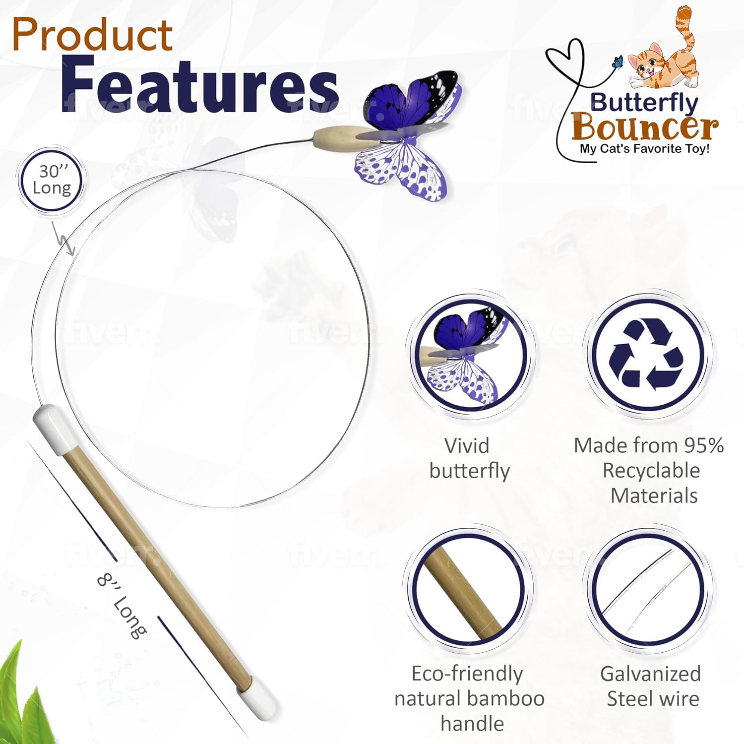 Butterfly Bouncer – Mariposa en alambre rebota para imitar el vuelo de una mariposa real – Juguete interactivo para gatos – Gatosgatitos juegan