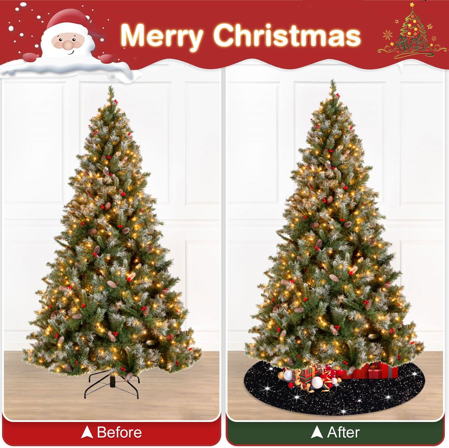 PATYDEST Falda negra para árbol de Navidad de 36 pulgadas, falda de árbol de terciopelo negro, falda de árbol de Navidad, cubierta de árbol de