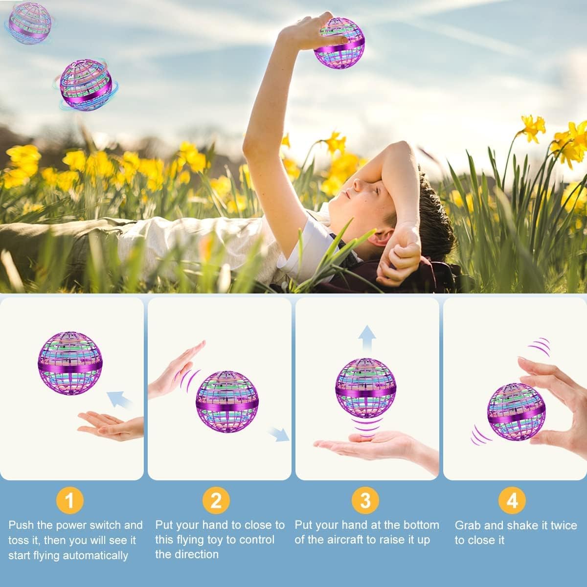 Juguetes de bola voladora, bola de orbe volador, bola giratoria galáctica, bola de orbe flotante, juguete mágico volador con LED, juguetes geniales