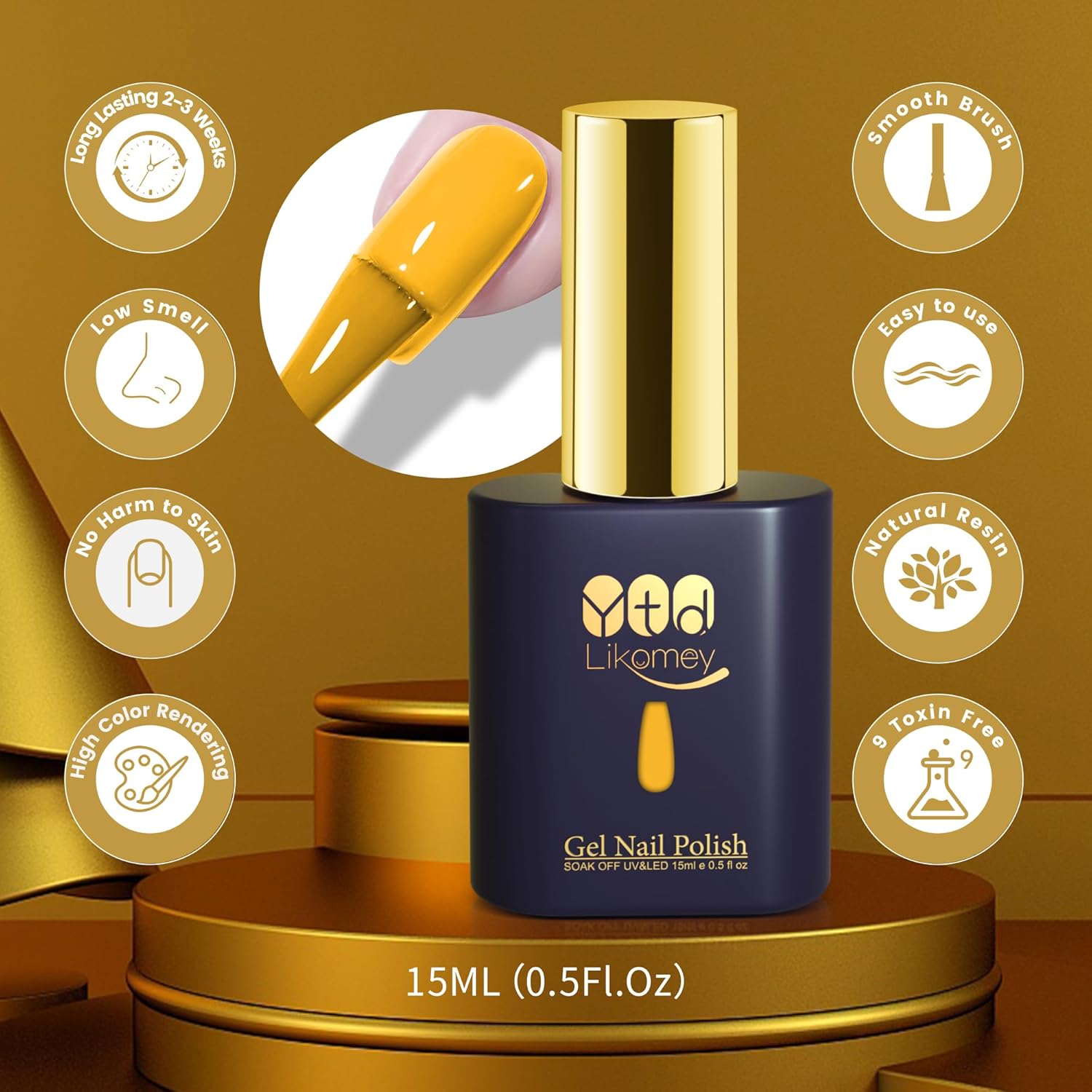 YTD Likomey Esmalte de uñas de gel, 1 unidad de 0.5 onzas líquidas, color amarillo limón, gel de uñas UV Soak Off, manicura en casa de salón de
