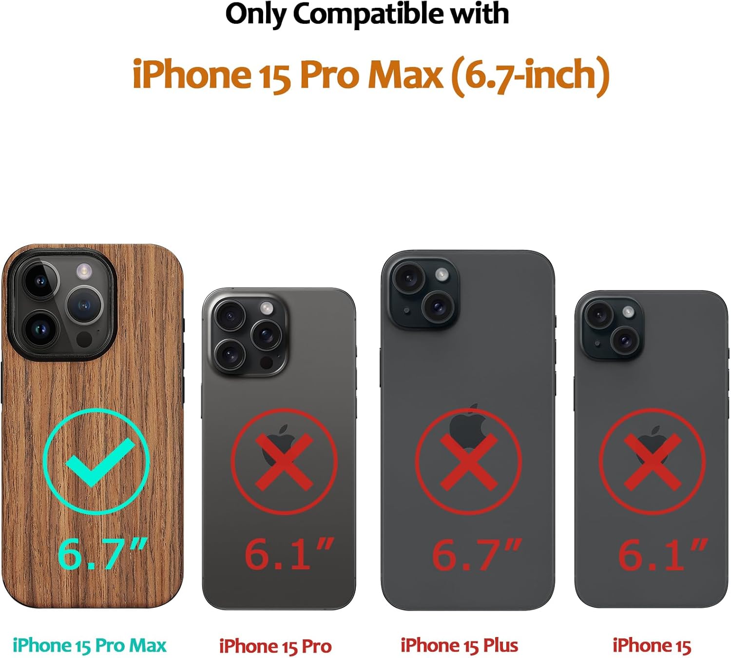 ZZDZZ Funda magnética compatible con iPhone 15 Pro Max compatible con Magsafe diseño de grano de madera TPU híbrida a prueba de golpes (sándalo rojo)