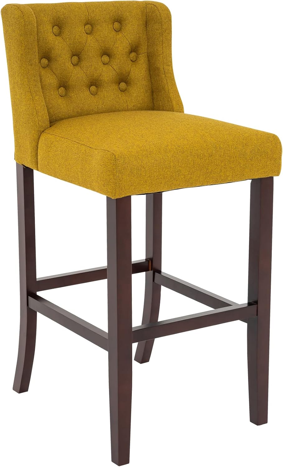 Brage Living Taburete de bar de 30 pulgadas, taburete de bar de tela de lino con botones y patas de madera maciza, silla de bar tapizada sin brazos