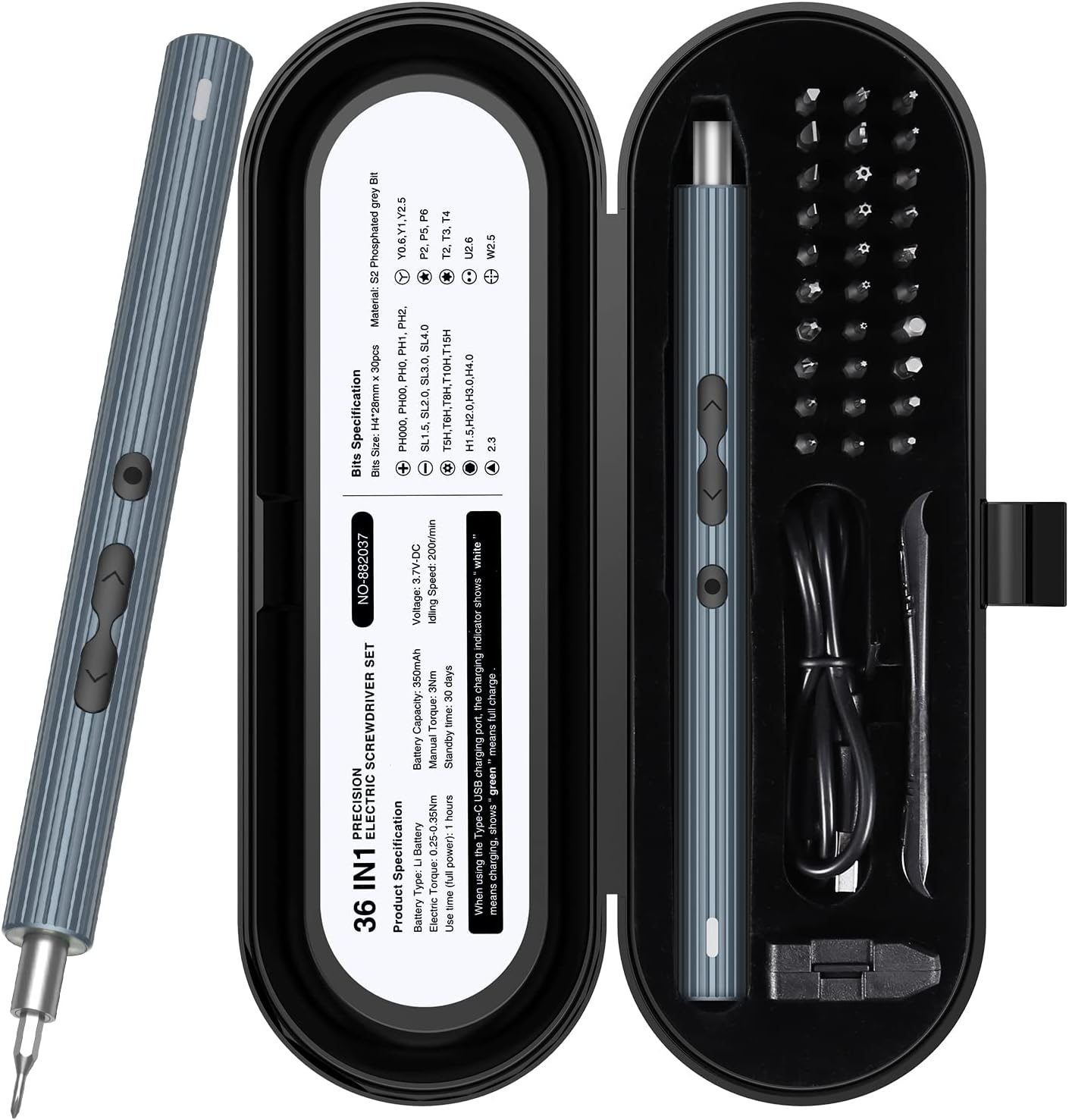 KeeKit Destornillador eléctrico de precisión, destornillador eléctrico portátil 36 en 1 con 30 bits, kits de herramientas de reparación recargables