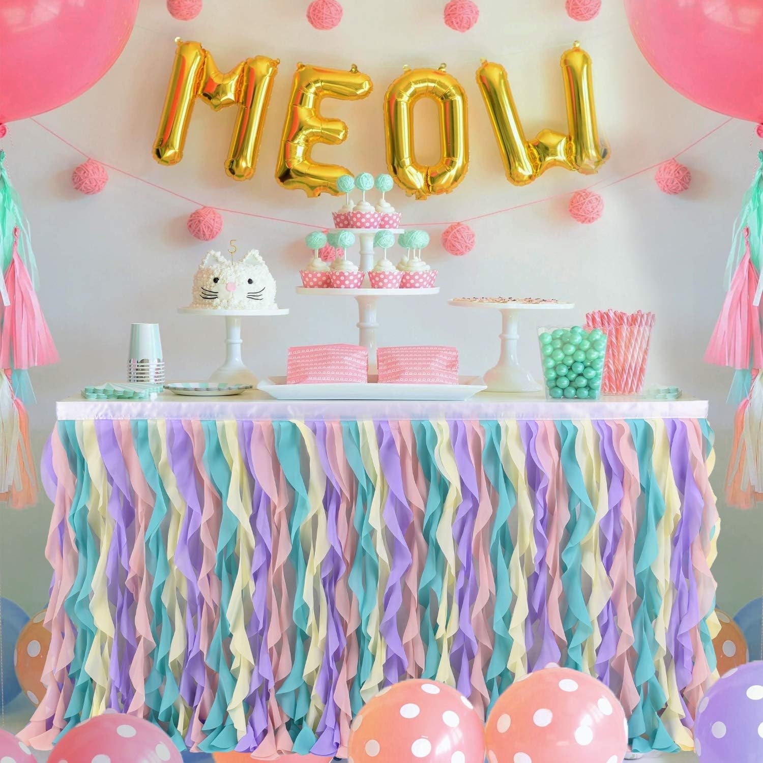 Mantel de unicornio rizado de sauce arcoíris para mesa rectangular de fiesta, falda de mesa de tul tutú para fiesta de cumpleaños, revelación de