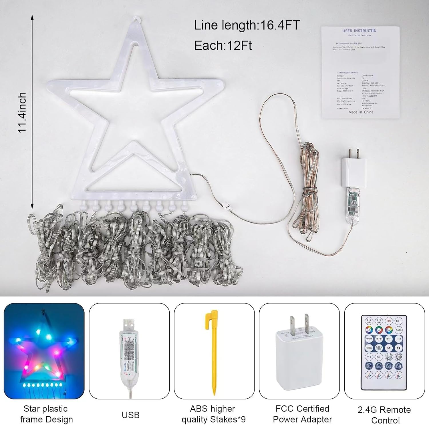 Luces inteligentes de estrella de música de Navidad, 16.4 pies, 330 LED RGB, 9 tiras de luces de Navidad para interiores, cambio de color