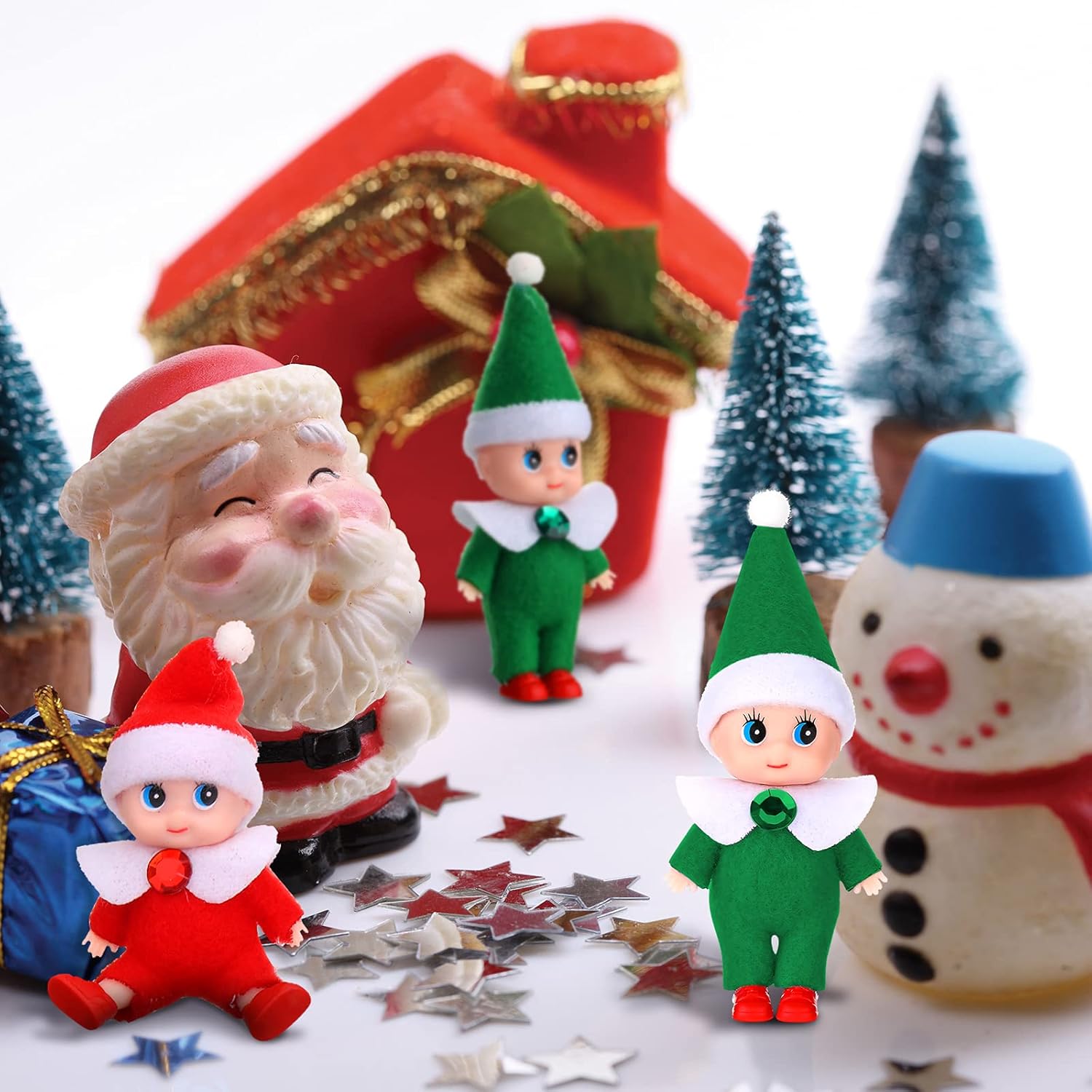 6 muñecas de elfo de Navidad para bebé, gemelos, juguetes para niños y niñas, accesorios en miniatura de Navidad para Año Nuevo (rojo, verde)