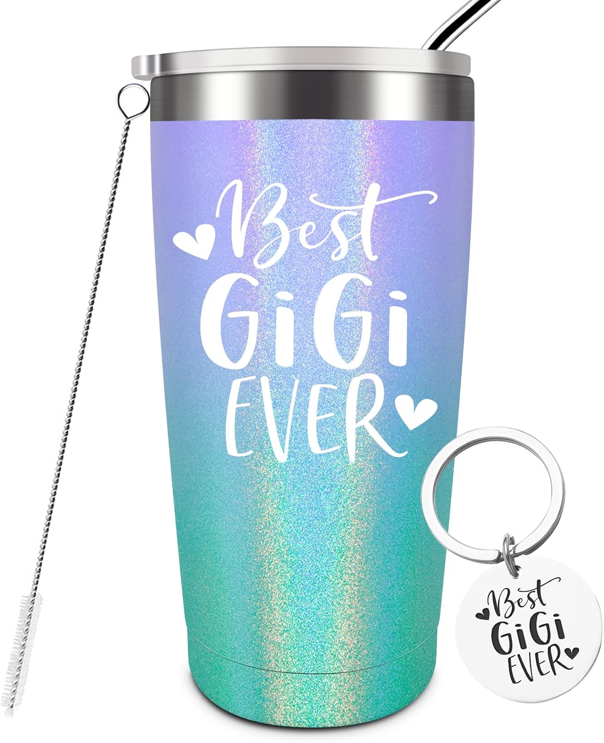 Best Gigi Ever-Unique – Taza aislada de acero inoxidable con popote y tapa, regalo para el día de la madre, cumpleaños, Navidad, abuela de nietos y