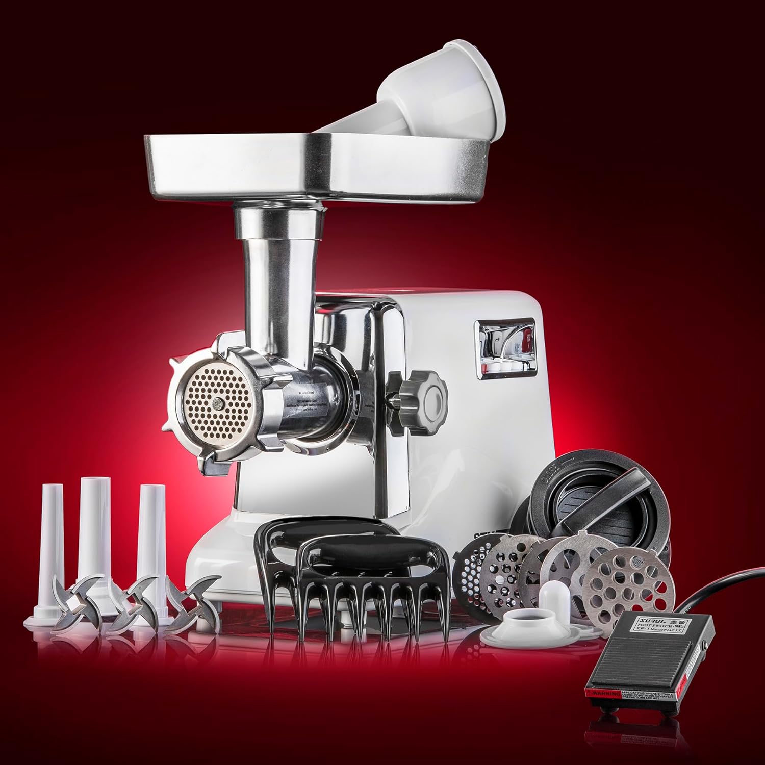 STX International Turboforce Serie 3000 6 en 1 – Picadora eléctrica de carne #12 de gran tamaño con pedal de pie, relleno de salchichas, máquina de