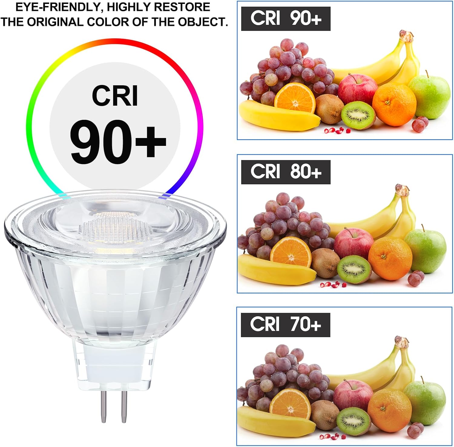 Energetic – Bombilla LED MR16 regulable de 6 W y 12 V, equivalente a halógeno de 50 W, CRI 90+, base de dos pines GU5.3, ángulo de haz de 40 grados,