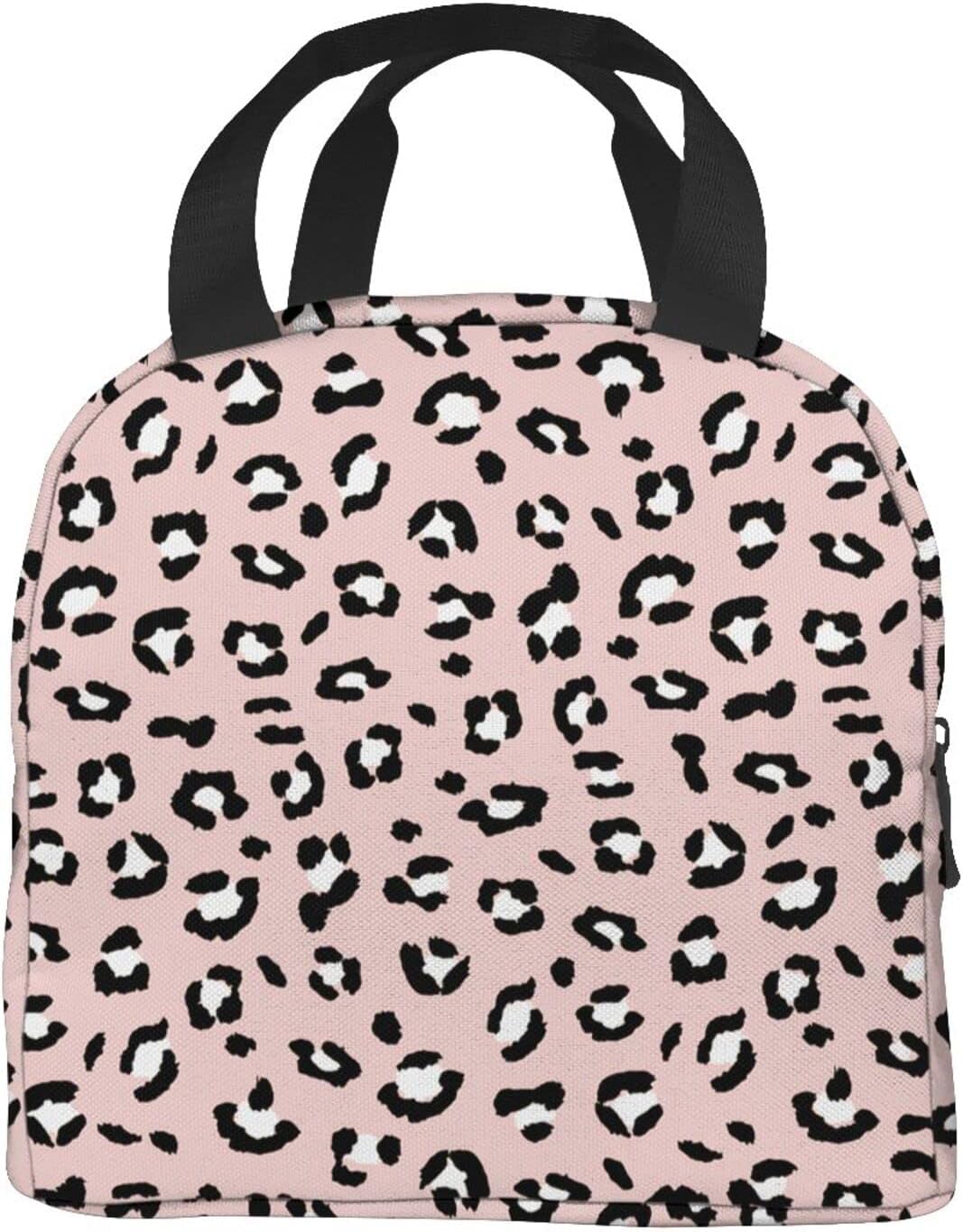 Bolsa de almuerzo portátil con patrón de piel de leopardo rosa para mujeres y hombres, bolsa de almuerzo reutilizable para