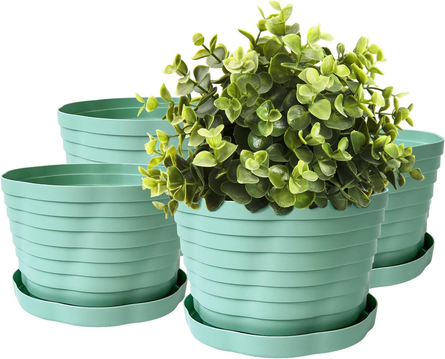 Macetas para macetas de interior, macetas decorativas de 7.7 pulgadas con agujeros de drenaje, paquete de 4 macetas para todas las flores de jardín