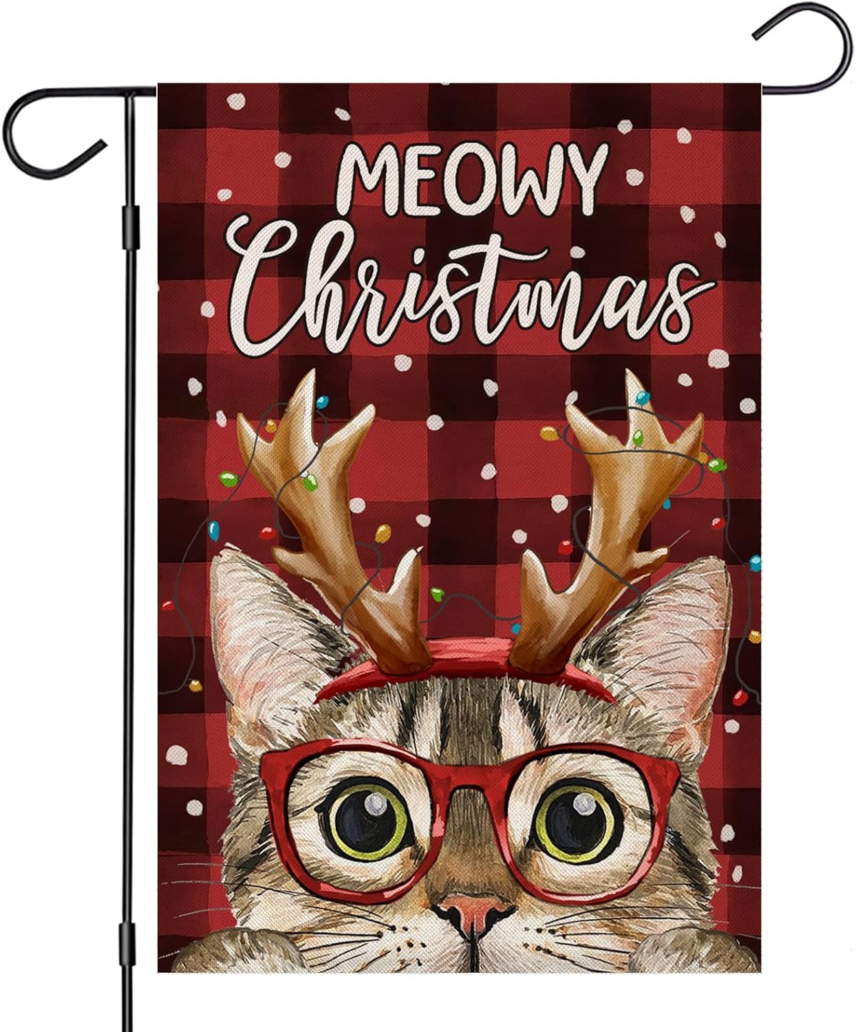 Banderas de jardín de Feliz Navidad de 12 x 18 pulgadas, verticales de doble cara, cuadros rojos navideños con gato, decoración exterior de patio