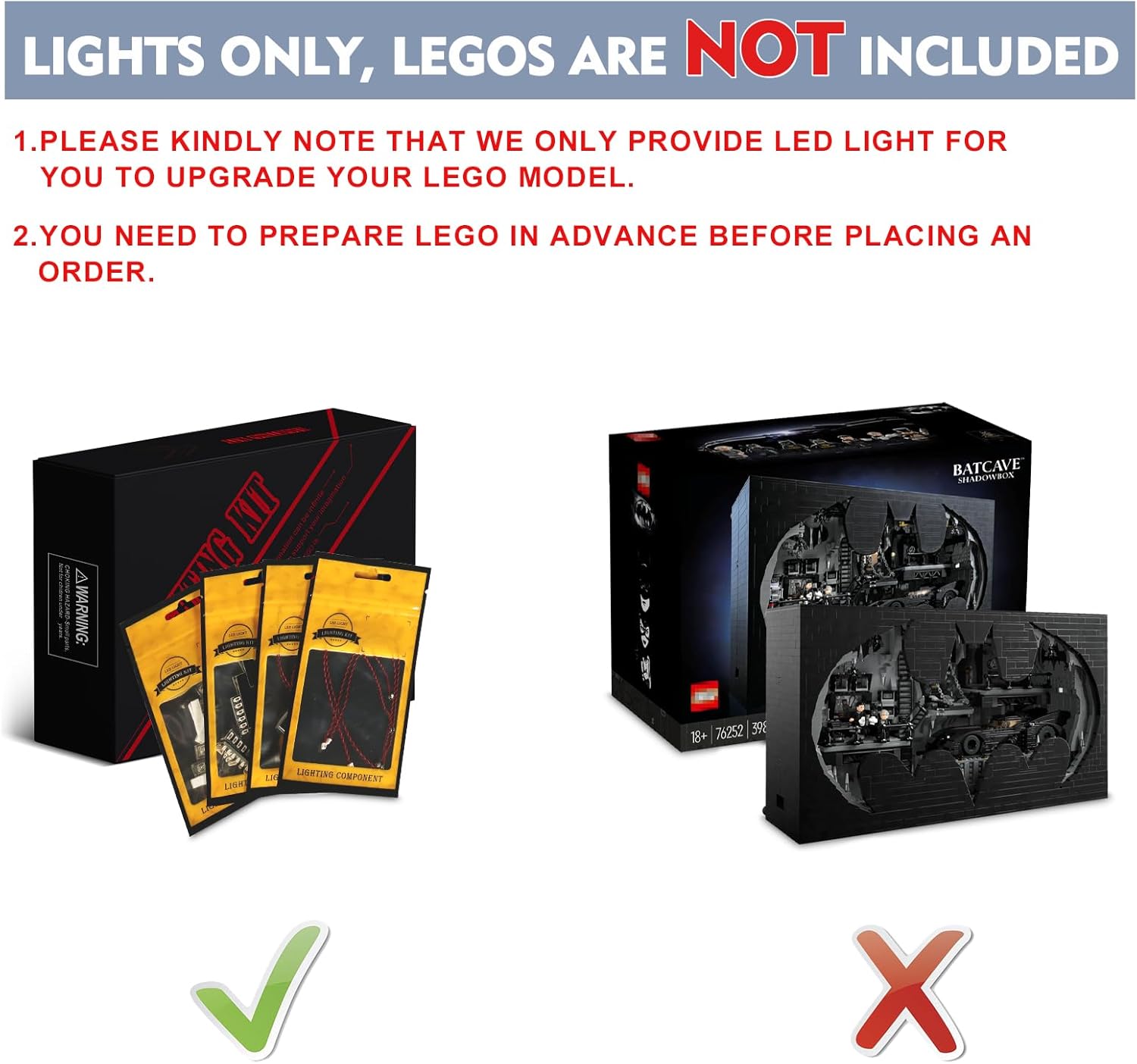BrickBling Kit de luz LED para Lego Batcuave Shadow Box, versión musical de iluminación compatible con Lego 76252 – No incluye juego de modelos