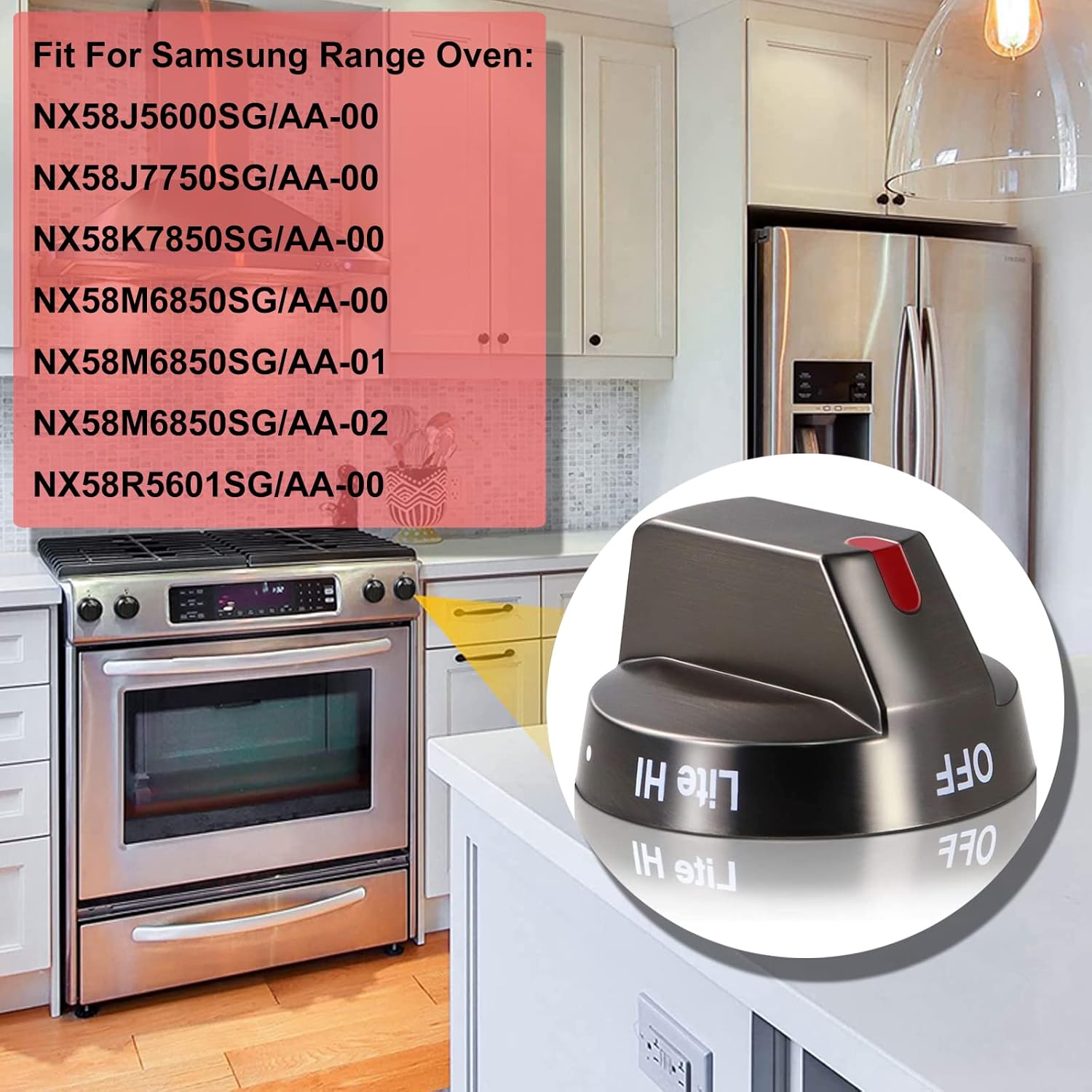 Actualizado DG64-00473B Perilla de estufa de acero inoxidable reforzado negro para horno Samsung Range Oven Gas Stove Knob NX58J5600SG, NX58J7750SG,