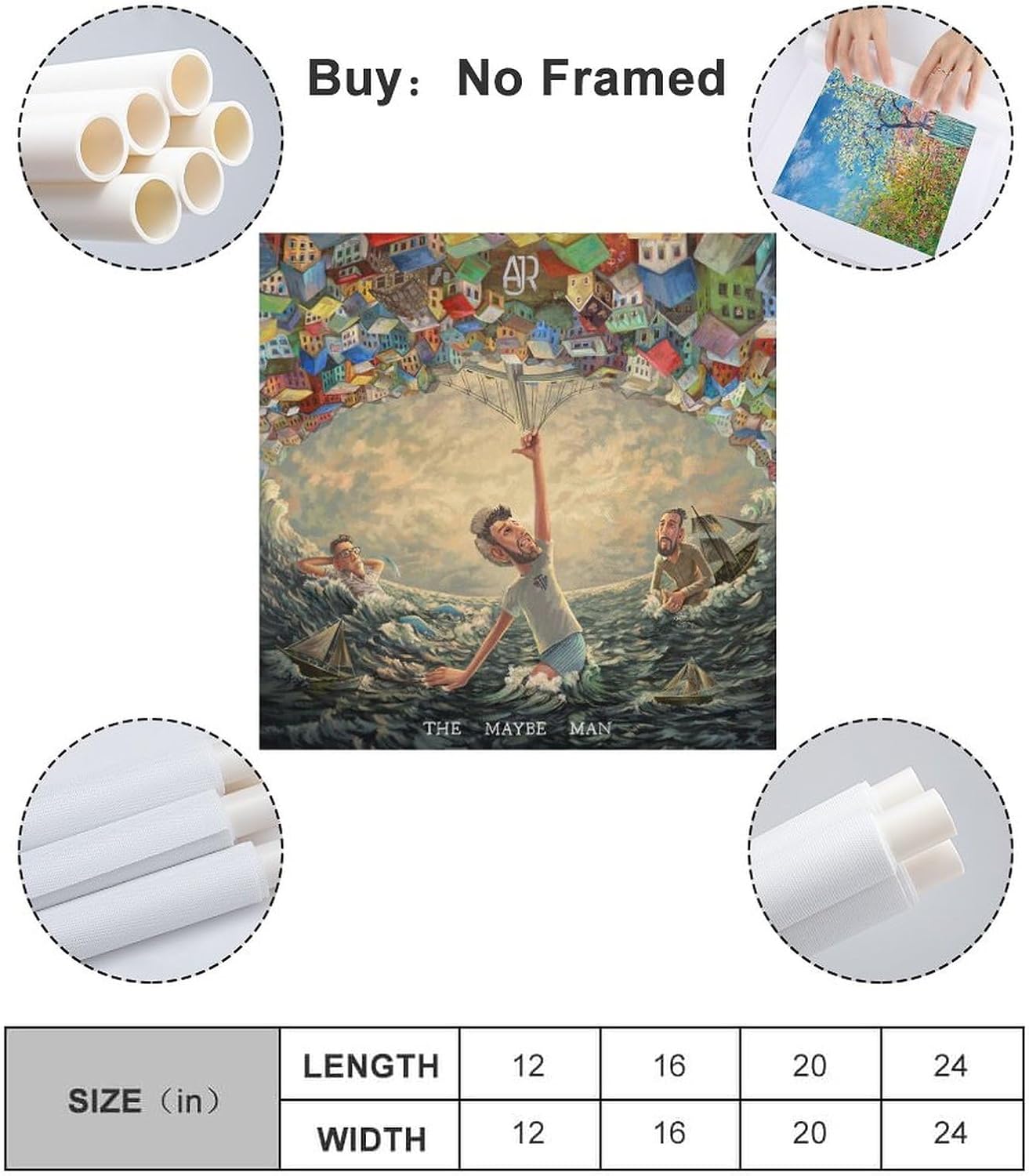 ENZEES AJR – Póster de lienzo con texto en inglés “The Maybe Man” para pared, pintura artística decorativa, sala de estar, dormitorio, regalo, sin