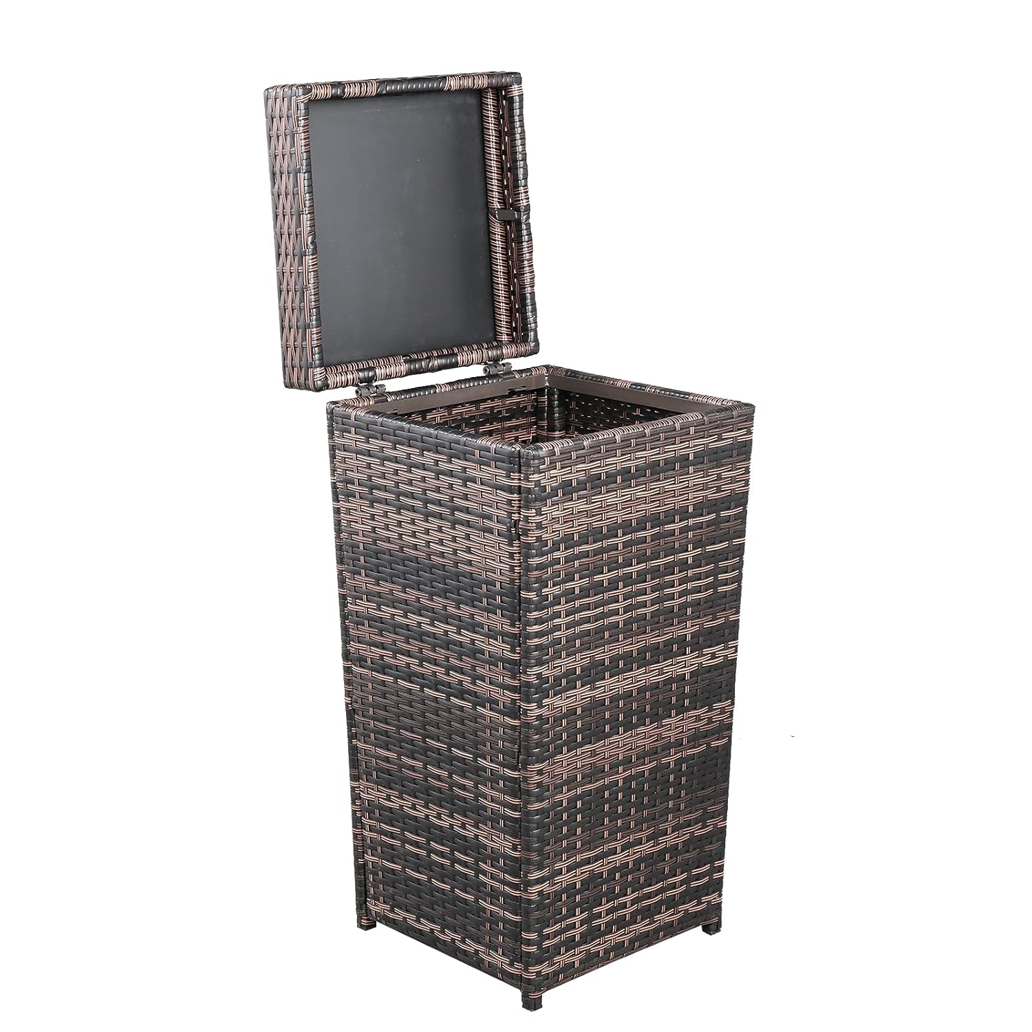 HomVent Cubo de basura de mimbre para exteriores de 26.7 galones, cesta de basura de mimbre con tapa, cesta de reciclaje de mimbre para patio,