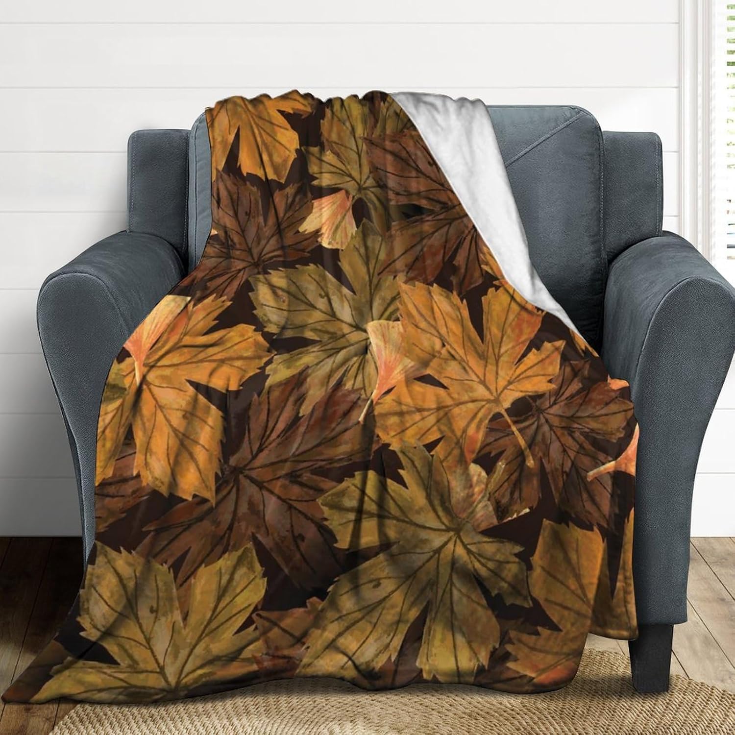 Manta de verano de hojas de arce secas de otoño, manta de franela esponjosa, suave, ligera y acogedora manta de felpa para sofá, cama, sala de