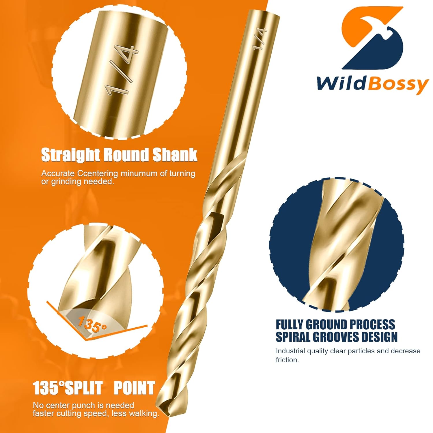 Juego de brocas de cobalto M35 al 5% 115 piezas (116″-12″, A-Z, 1-60), brocas Jobber de vástago recto, brocas helicoidales de metal HSS para metal