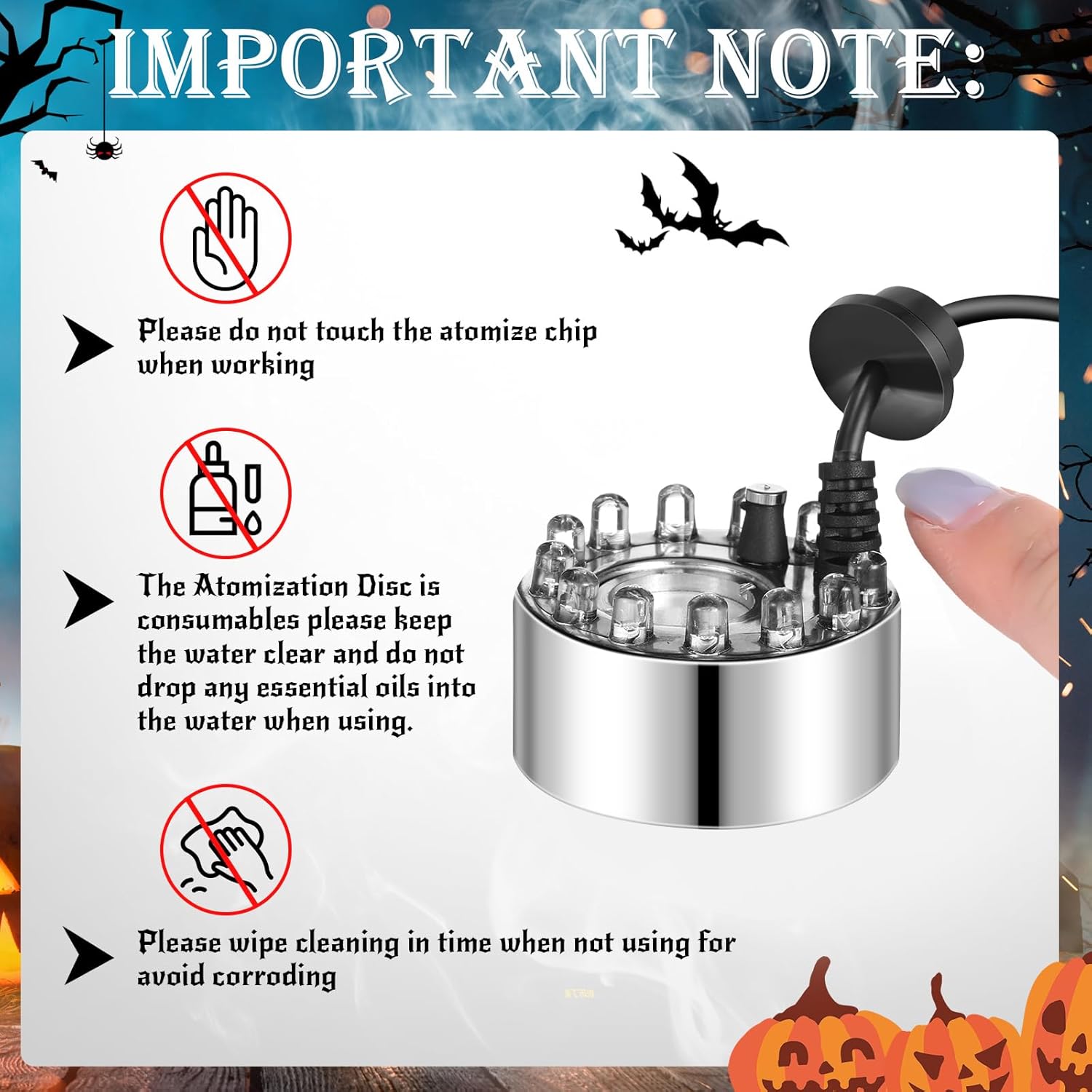 4 piezas de niebla ultrasónica de Halloween nebulizador 12 LED fuente de agua estanque máquina de niebla interior nebulizador de estanque que cambia