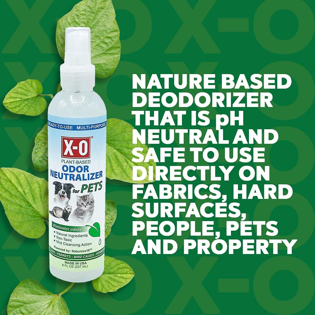 X-O Desodorizante natural para mascotas, a base de plantas, listo para usar, 8 onzas, neutralizador eficaz de olores de mascotas, seguro para todos