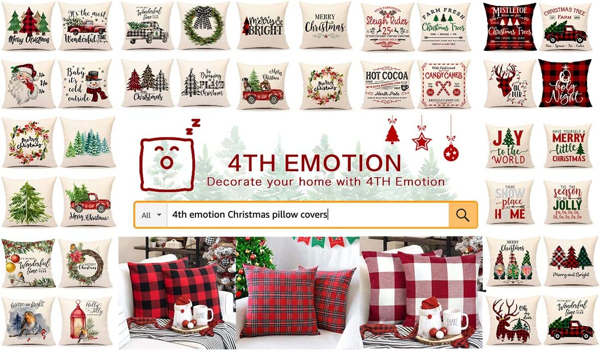 4TH Emotion Juego de 4 fundas de almohada de Navidad de 18 x 18 pulgadas, decoración navideña de granja, cuadros rojos y negros, decoración de