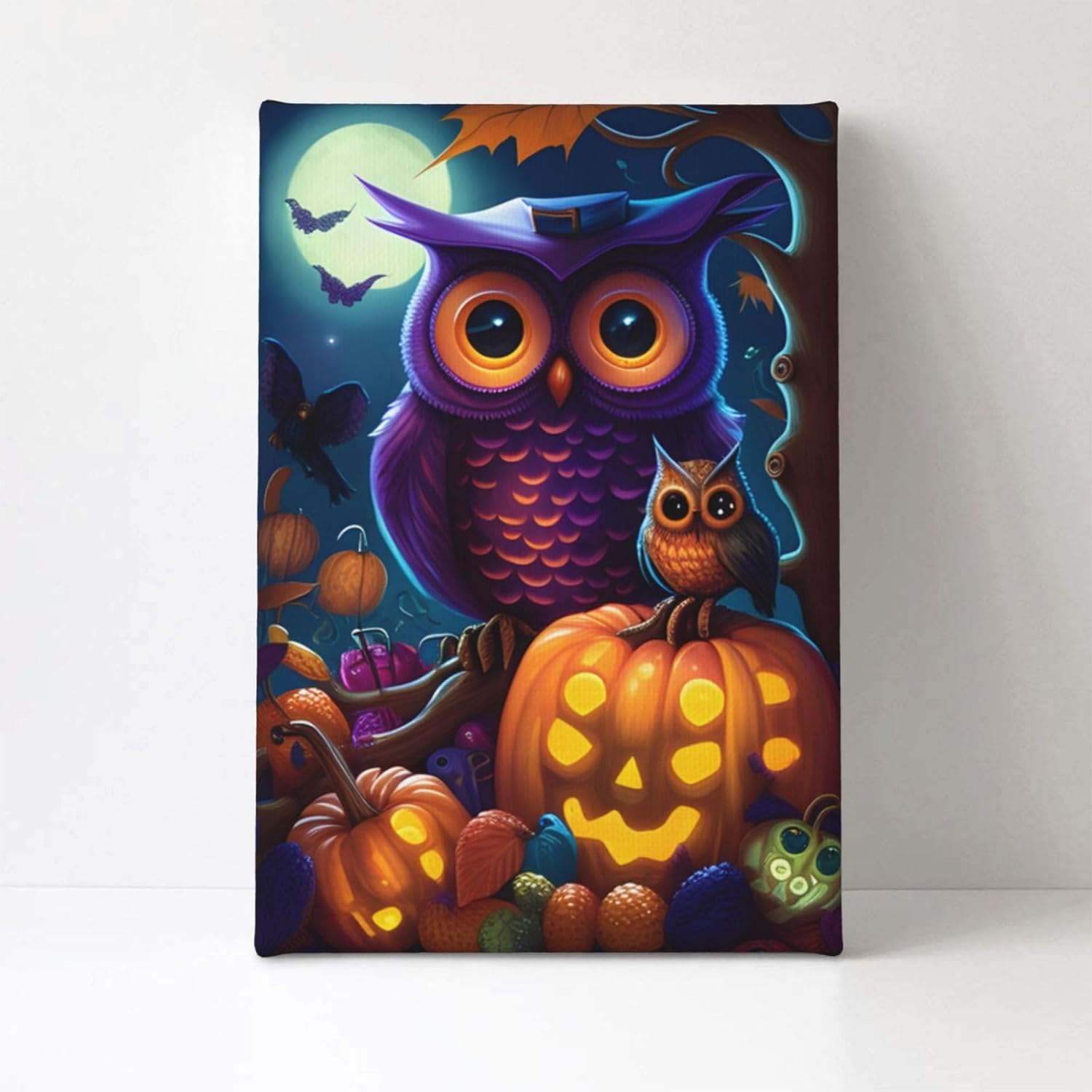 zuanart Lienzo de Halloween para pared, pintura de pared para sala de estar, dormitorio, decoración del hogar, fiesta de Halloween, búho,